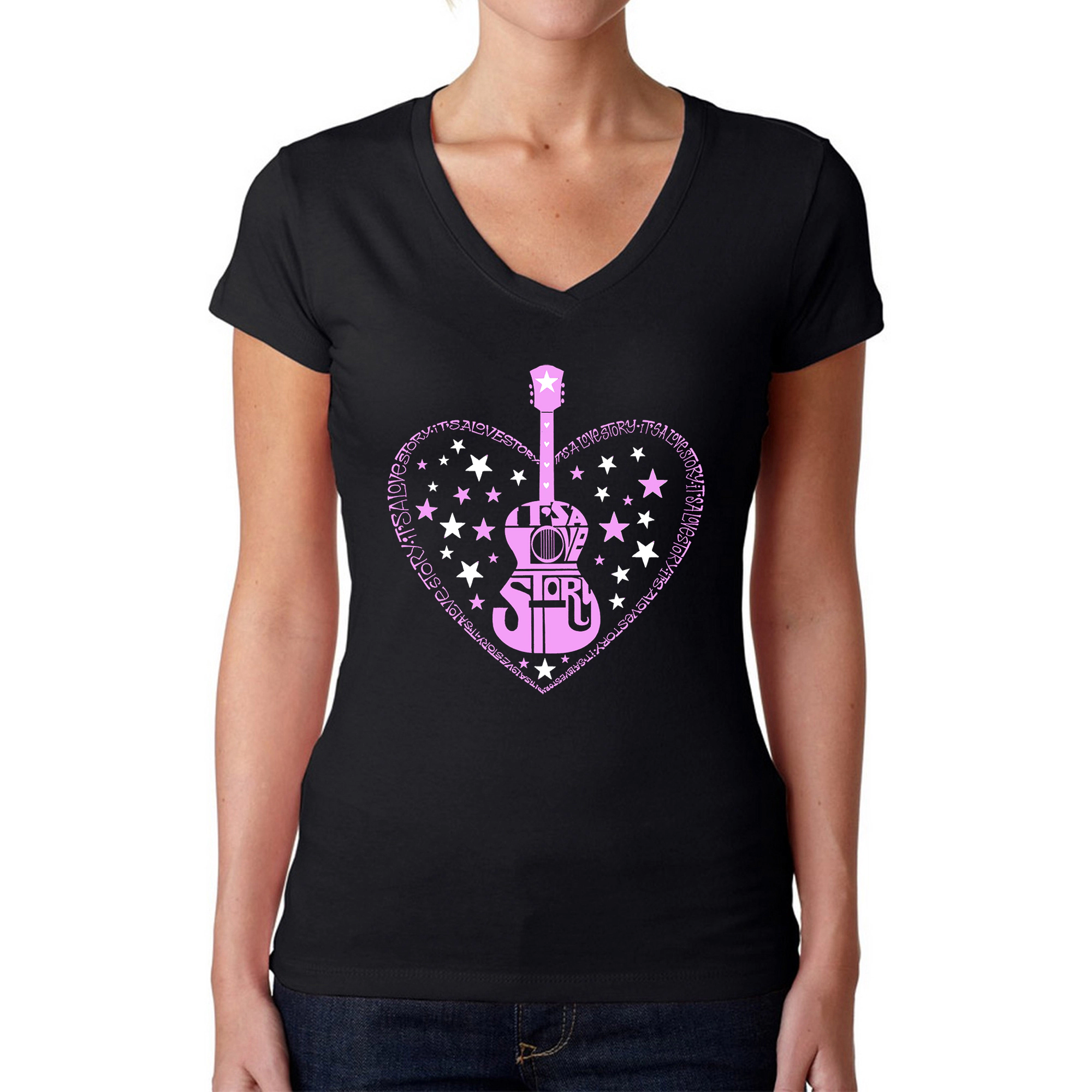 LA Pop Art Womens Word V-Neck T-Shirt - It's A Love Story