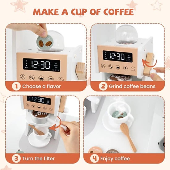Hivvago Corner Wooden Play Kitchen with Coffee Machine and Slide for Kids