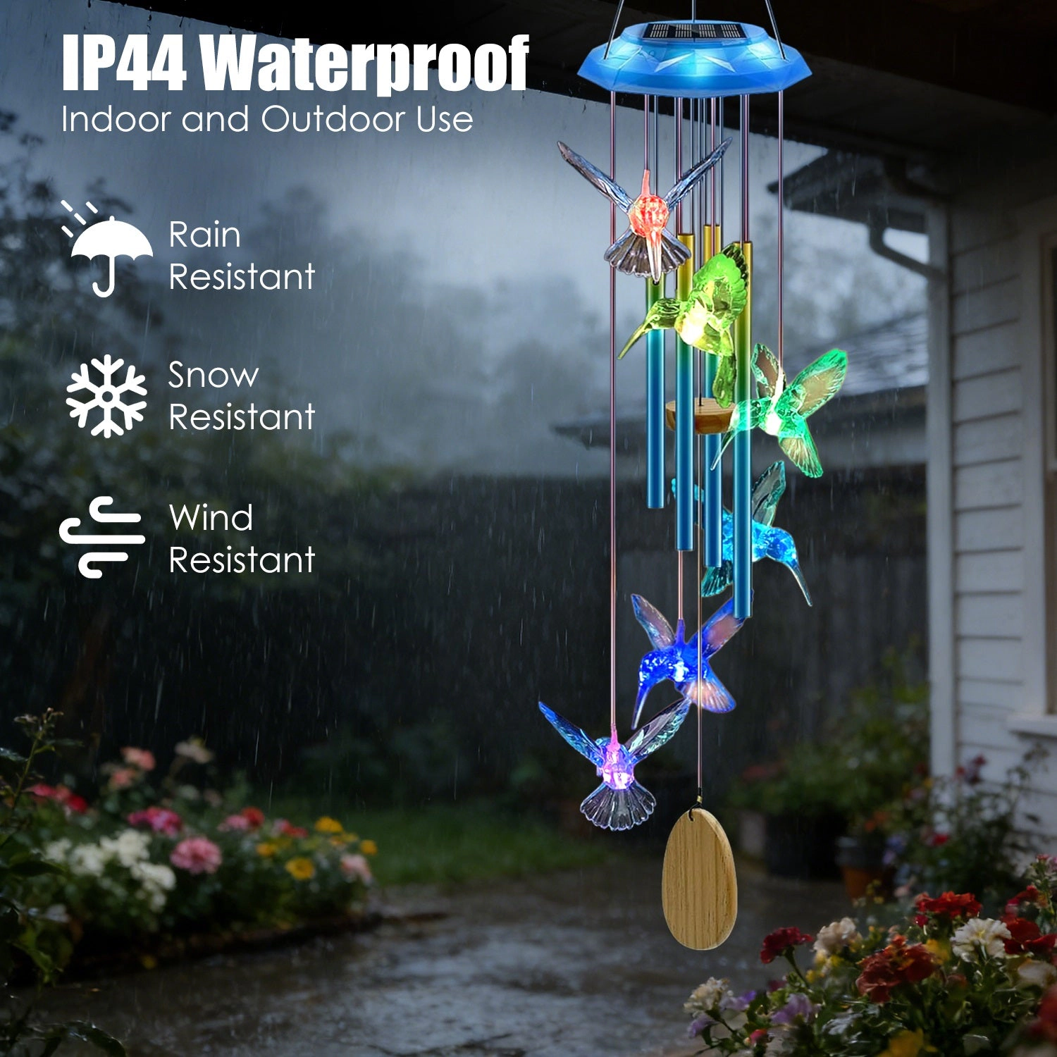 GBruno Solar Hummingbird Wind Chime With LED Lights