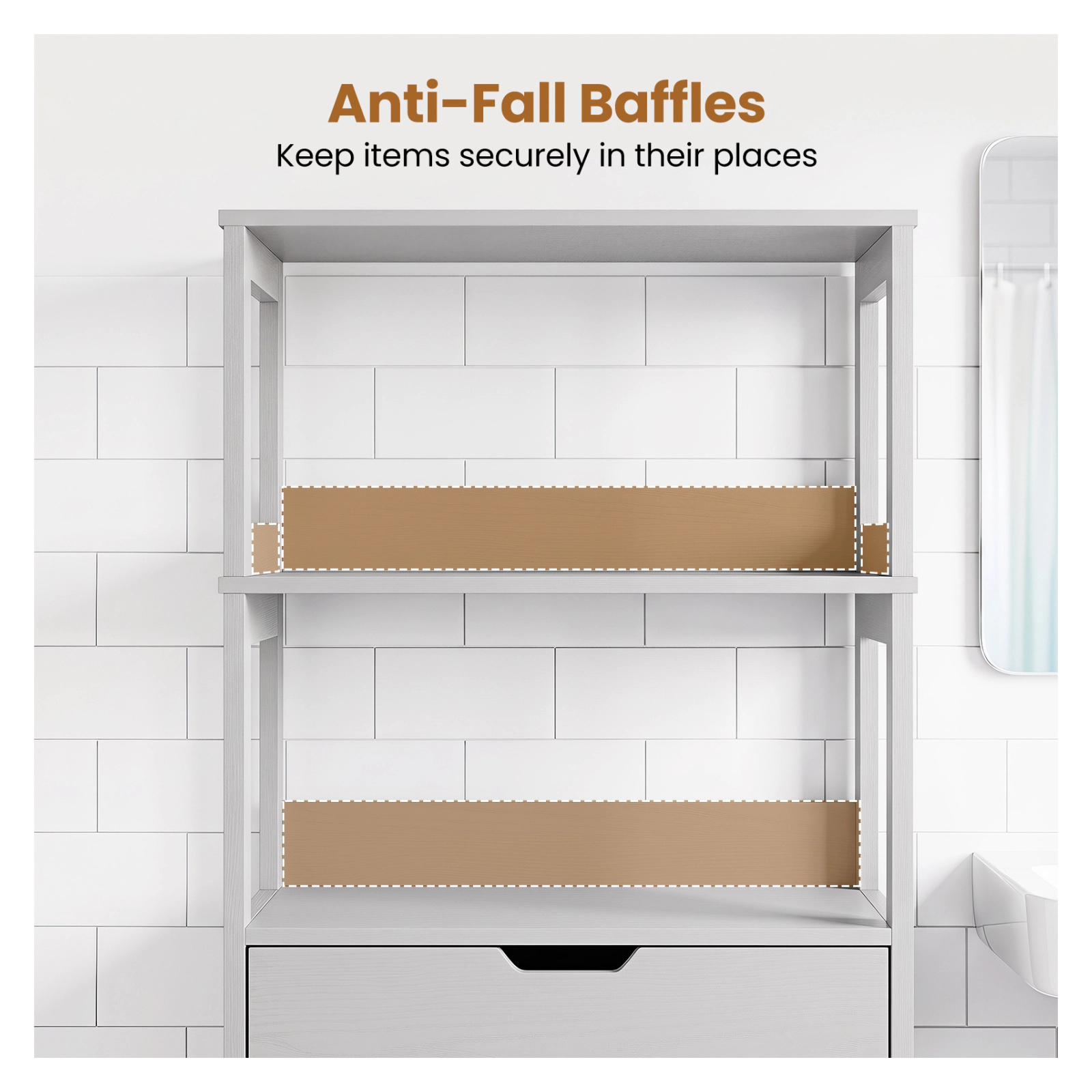 Glintex 48-Inch Bathroom Cabinet with Anti-Fall Baffles Drawer and 2 Doors