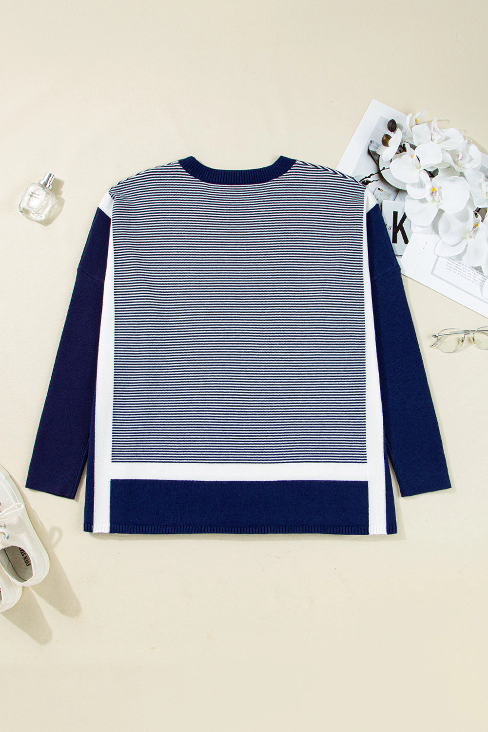 Threaded Pear Women's Reese Stripe Dolman Oversize Tunic Sweater
