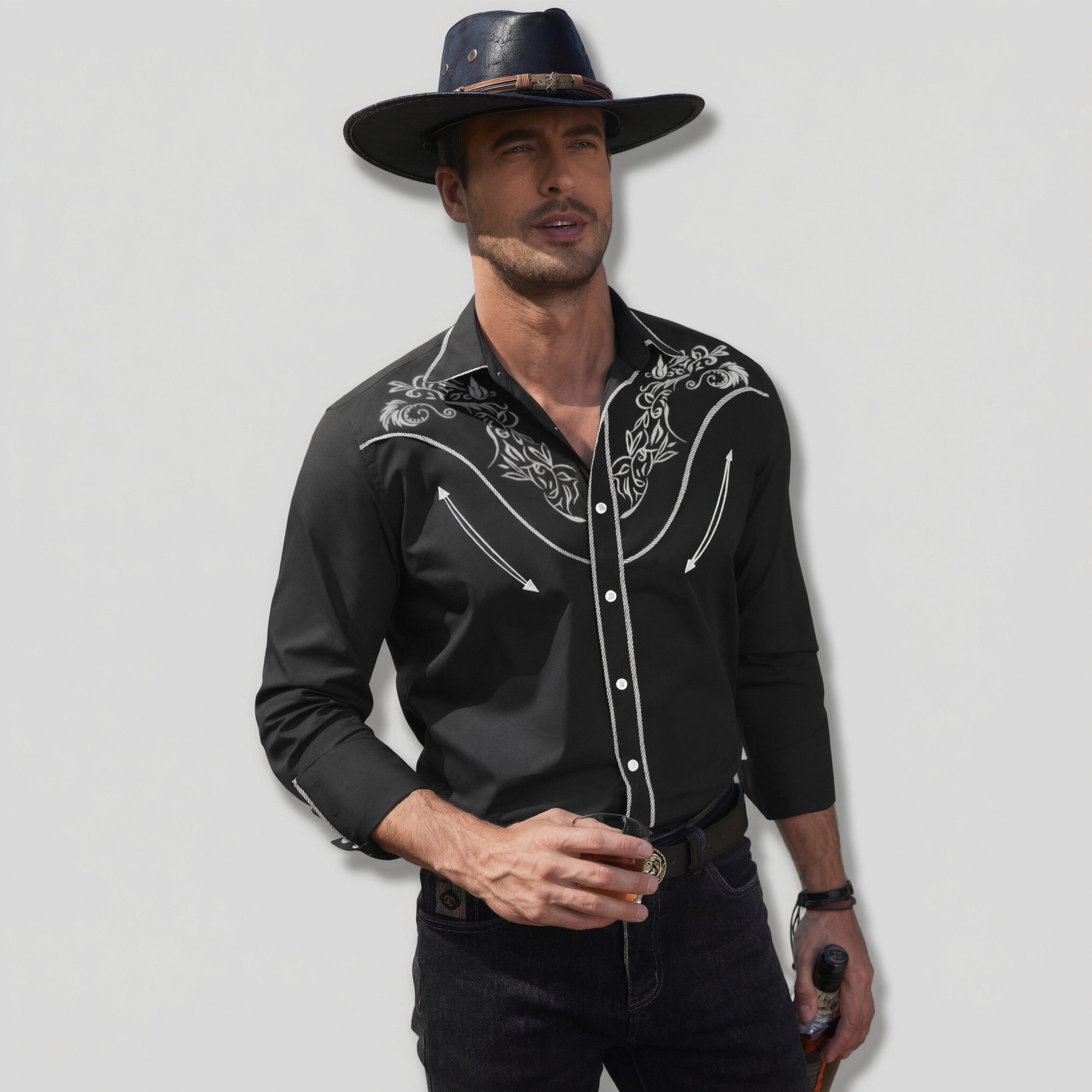 COOFANDY Men's Slim Fit Long Sleeve Western Shirt