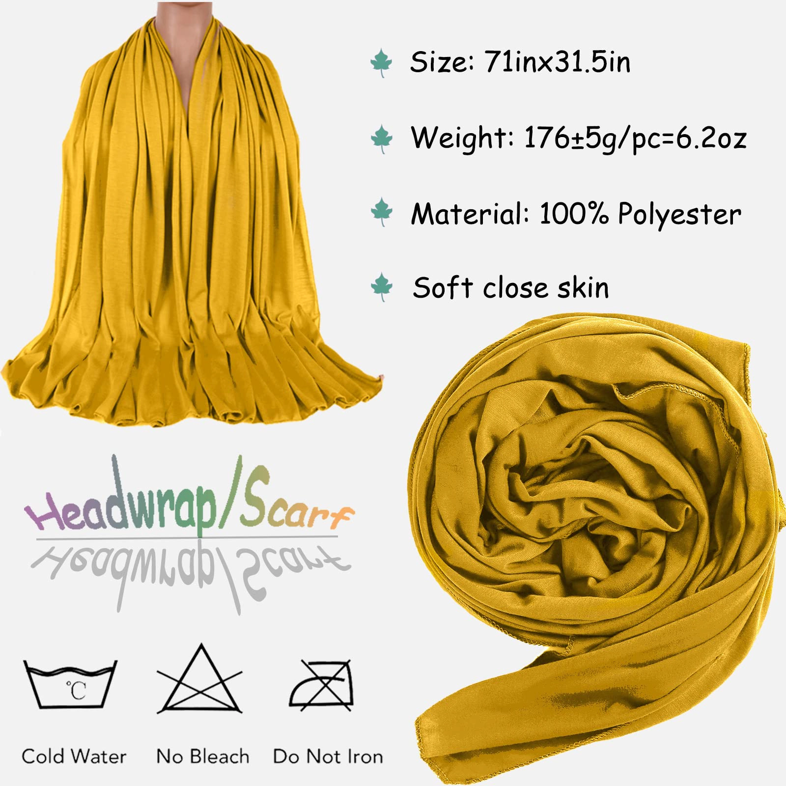 5 Pcs Stretch Jersey Turban Headband for Women, Soft Breathable Lightweight Long Scarf, Comfortable Tie Head Wraps
