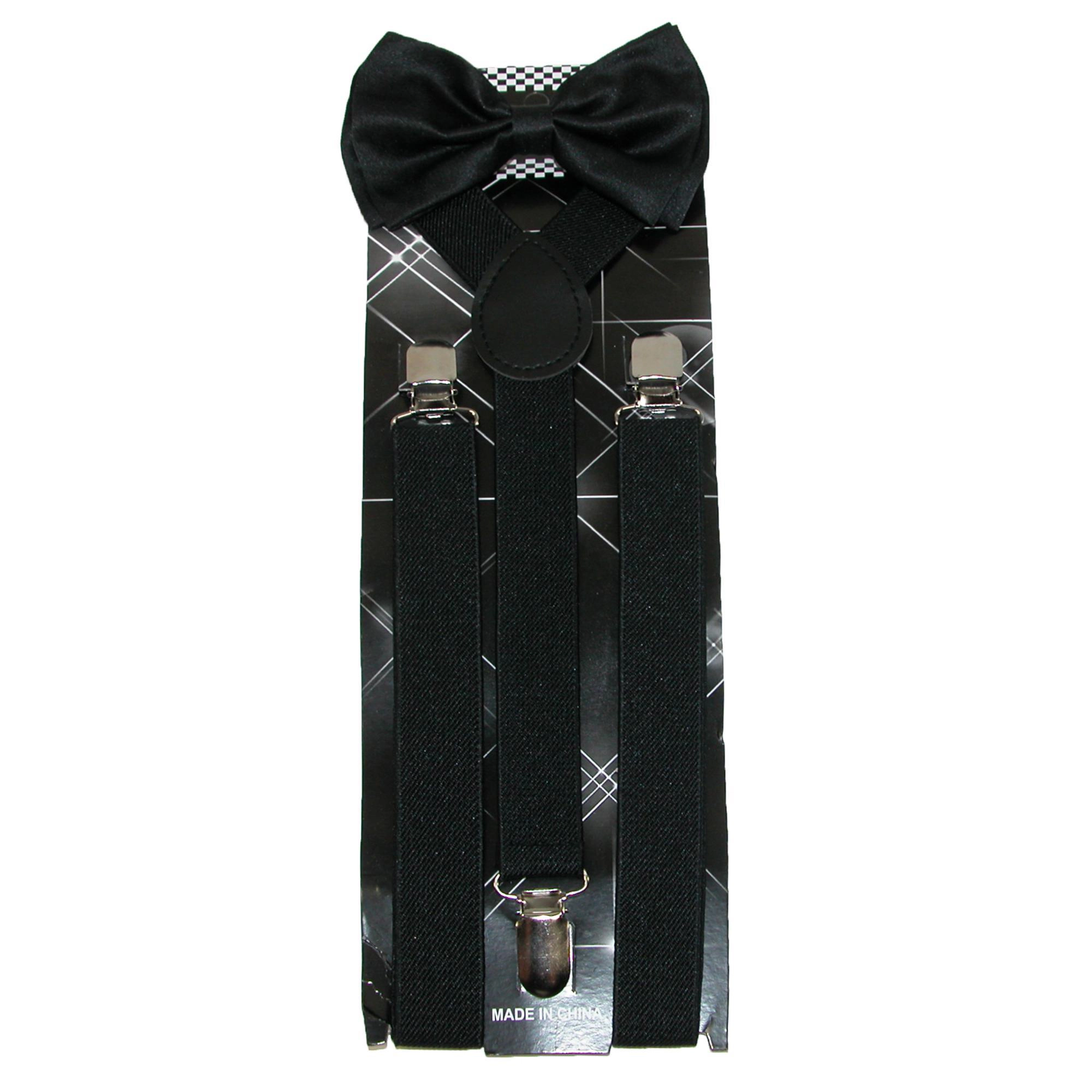 CTM Men's Solid Bow Tie with Suspender Set