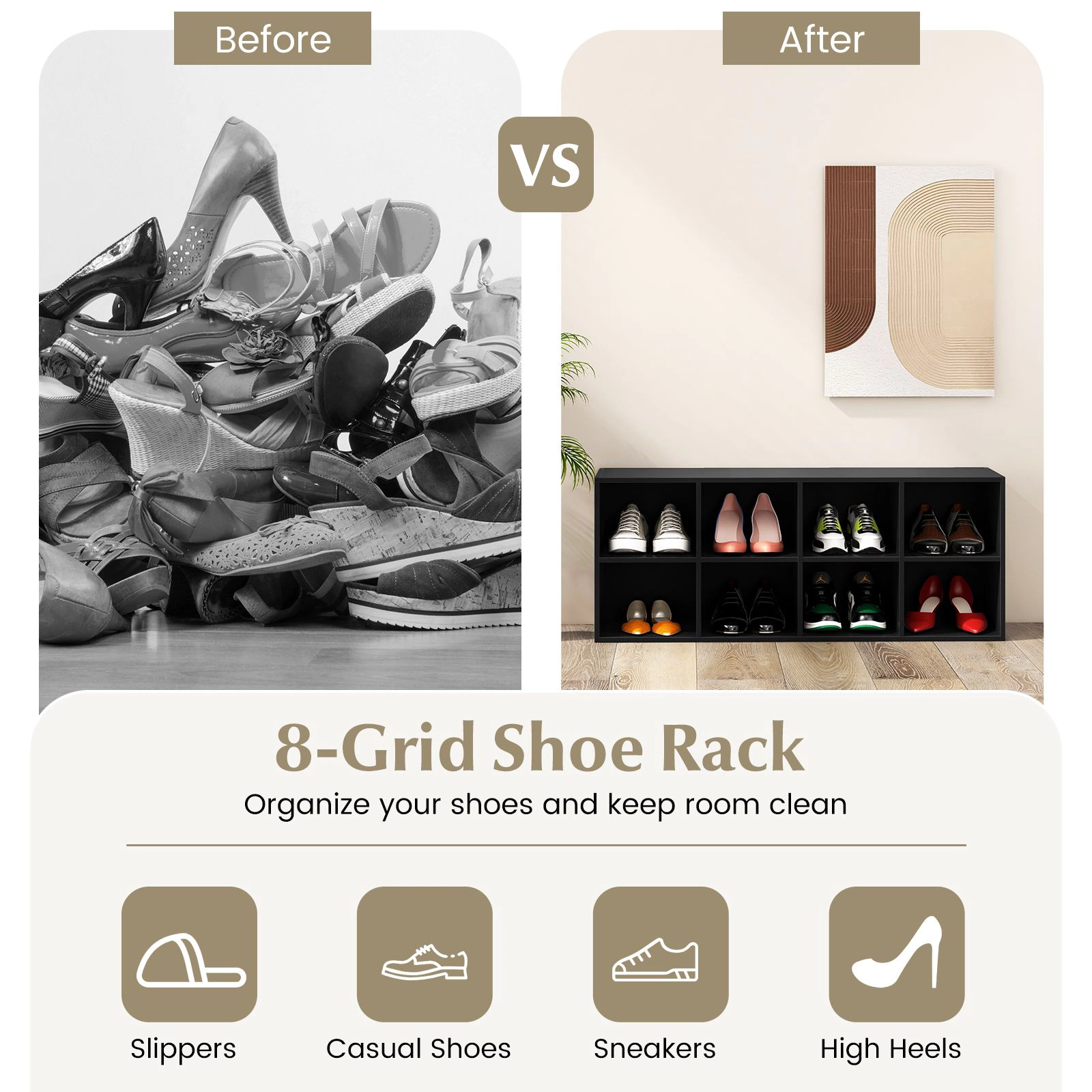 Slickblue Entryway Shoe Rack Bench with 8 Storage Compartments