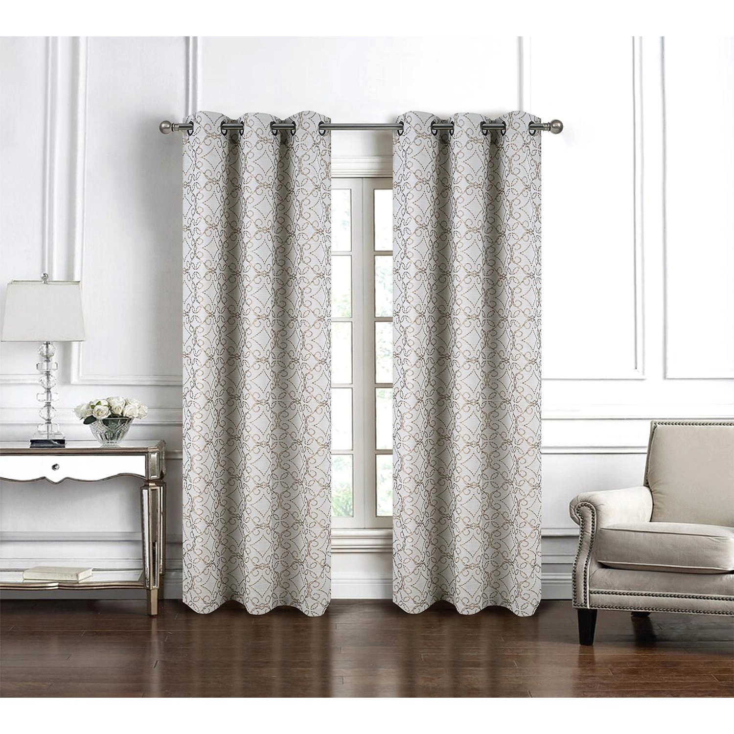RT Designer Collection Woodbridge Jacquard Grommet Luxurious Modern Design Curtain Panel 54" x 84" Taupe