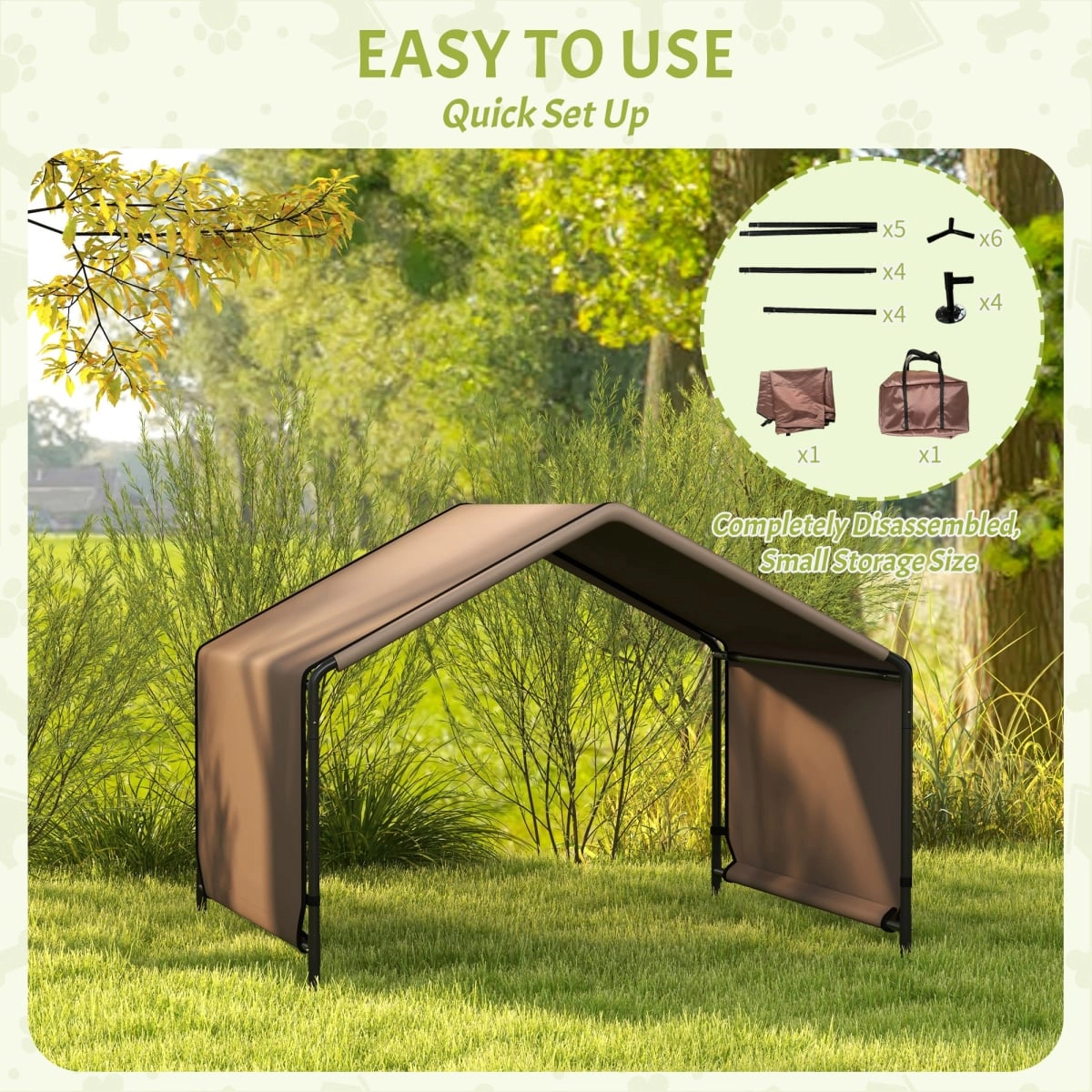 212 Main Paw Hut Portable Dog Tent Water Resistant for Outdoor Shade Protection - Brown
