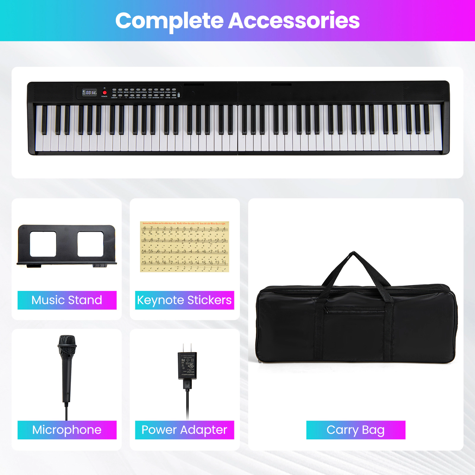 SUGIFT Black 88-Key Semi-Weighted Foldable Electric Keyboard Piano with Wireless MIDI and Dual Speakers