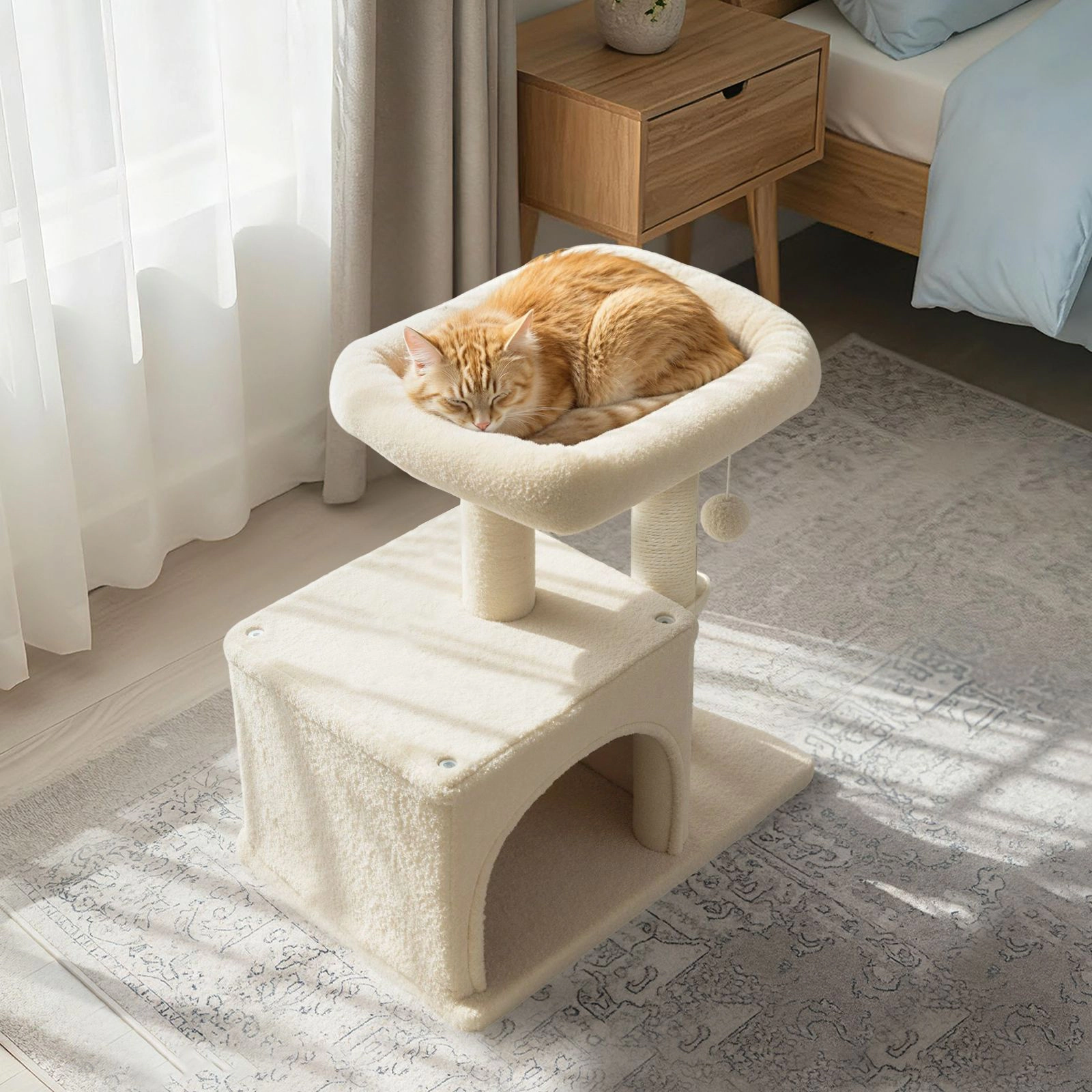 SlickBlue 19.5 Inch Cat Tree with Condo, Padded Perch and Scratcher
