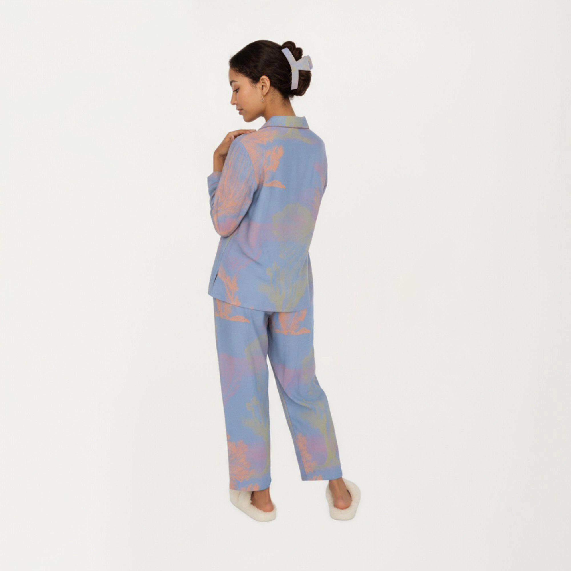 Anna-Kaci Women's 2-Piece Long Sleeve Button Front Top Relaxed Fit Pants Pajama Set with Abstract Print