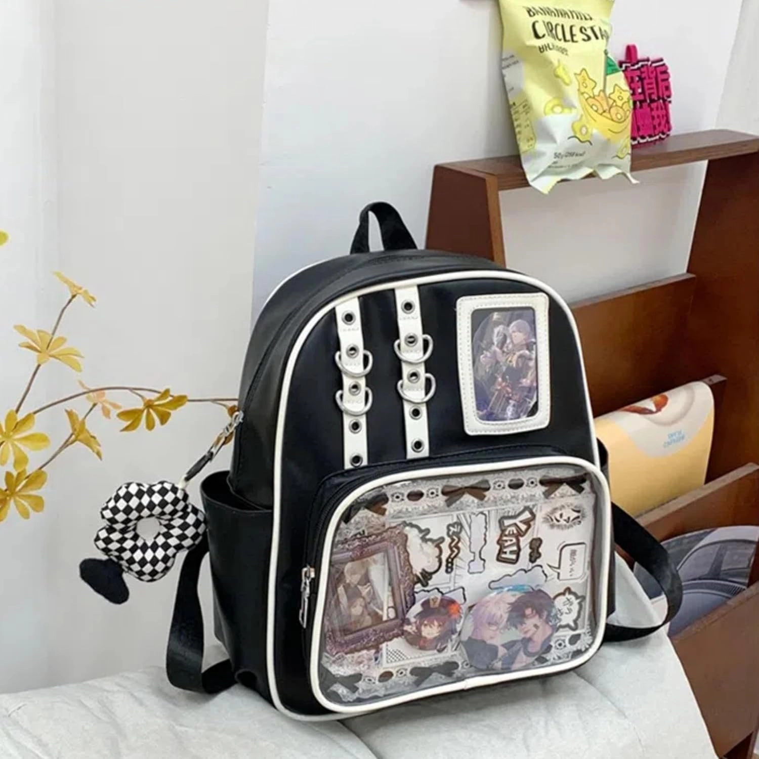 Clear Skye Unisex Black Kawaii Pin Display Backpack