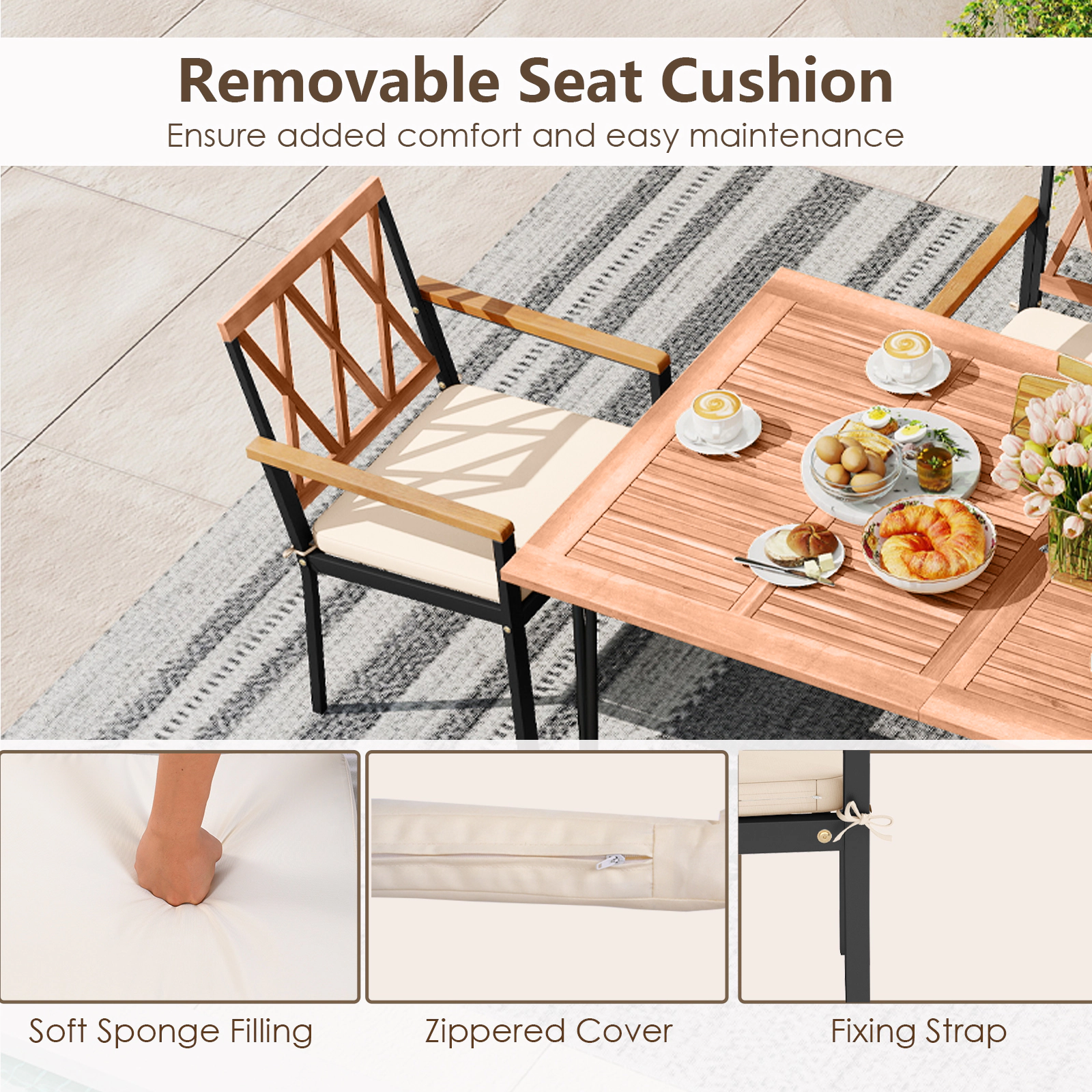 LJG Set of 2 Patio Dining Chairs with Removable Padded Cushions
