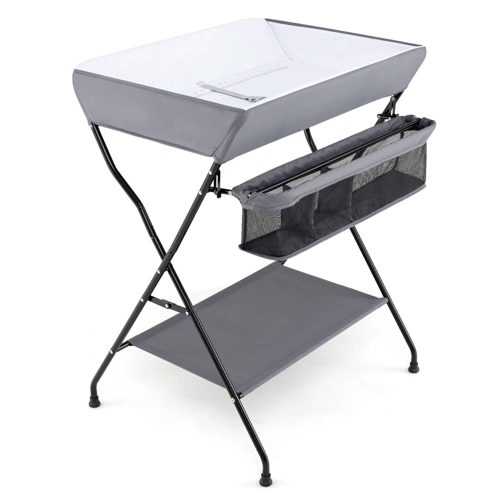 SUGIFT Folding Steel Baby Diaper Changing Table Storage 24-lb Capacity Ages 0-12 Months 31.5-in Long Black/Gray 1-Pc