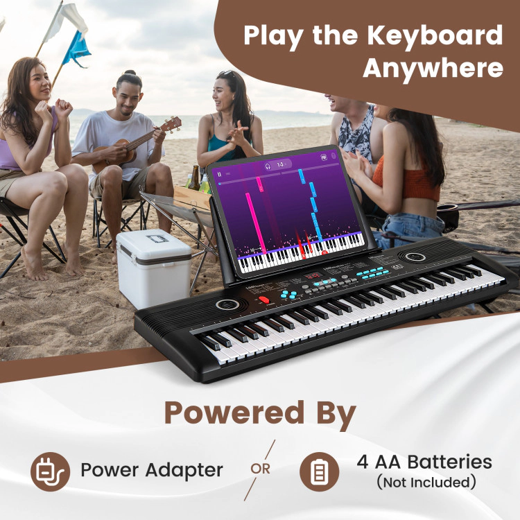 SUGIFT Black 61-Key Portable Electric Digital Keyboard Piano with Dual Speakers Carry Bag and Music Stand