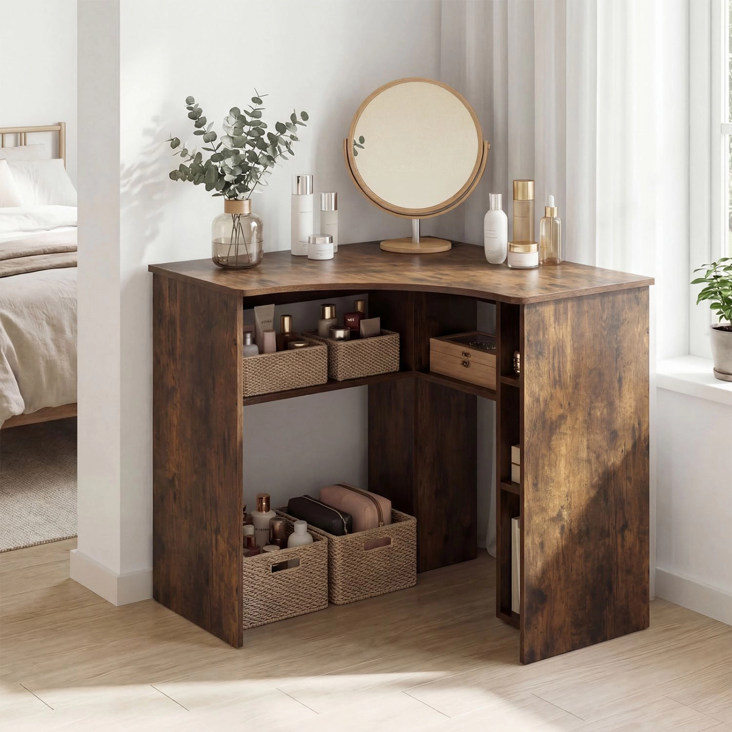 SlickBlue Compact Corner Office Desk with Shelves and Power Outlet