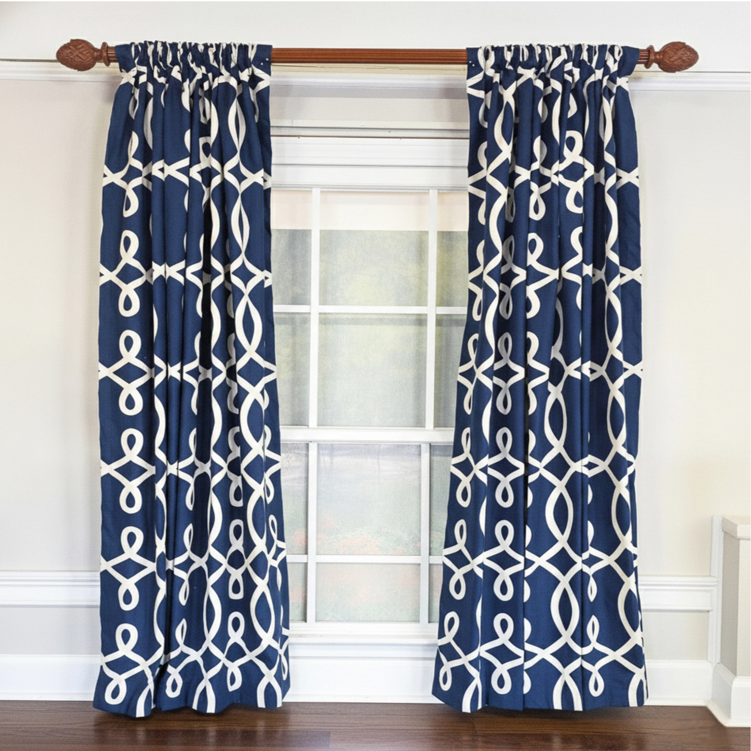 RLF Home Oblique 100% Cotton Rod Pocket Window Curtain set of 2 Panels 100" x 96" Navy