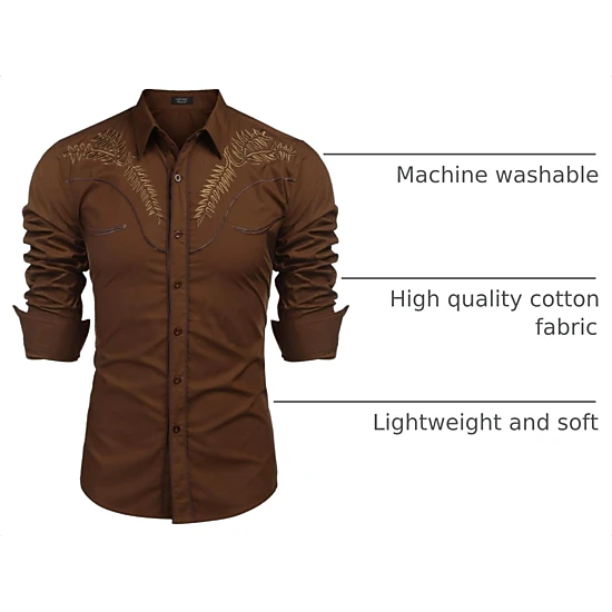 COOFANDY Men's Slim Fit Long Sleeve Western Shirt