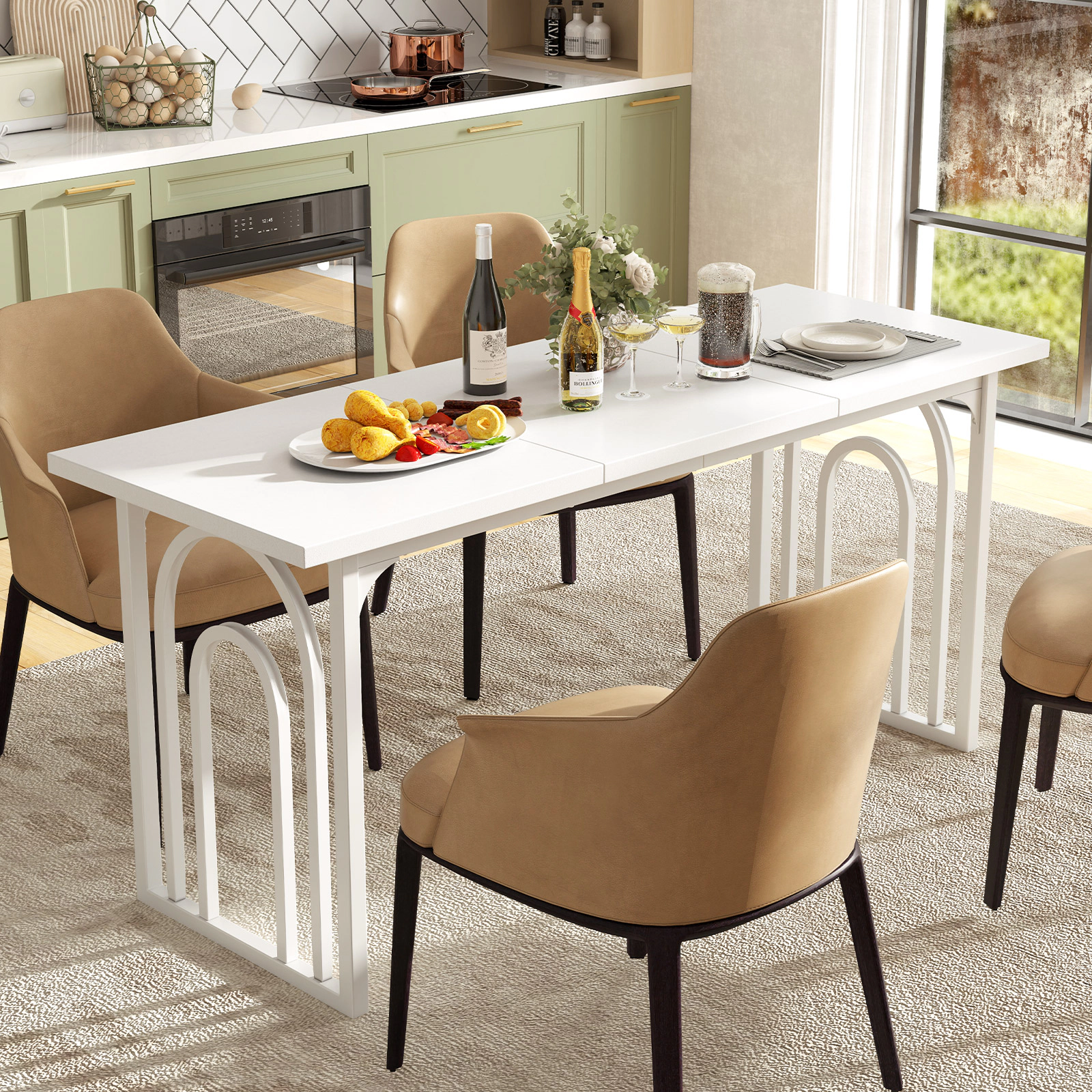 LJG Dining Table for 6-8 People 63 Inch Rectangular Farmhouse Kitchen Table