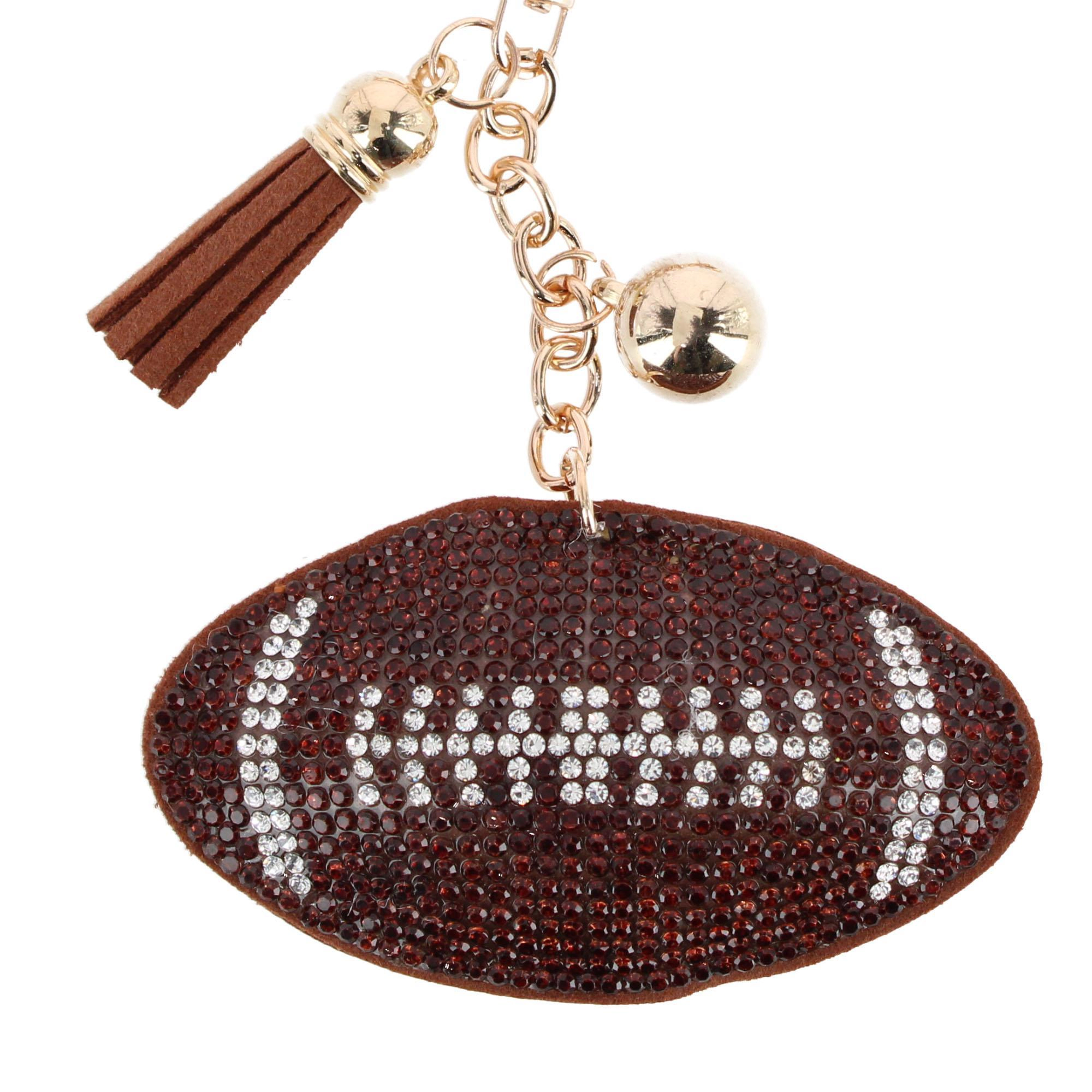 CTM Women's Rhinestone Football with Tassel Bag Charm & Key Chain