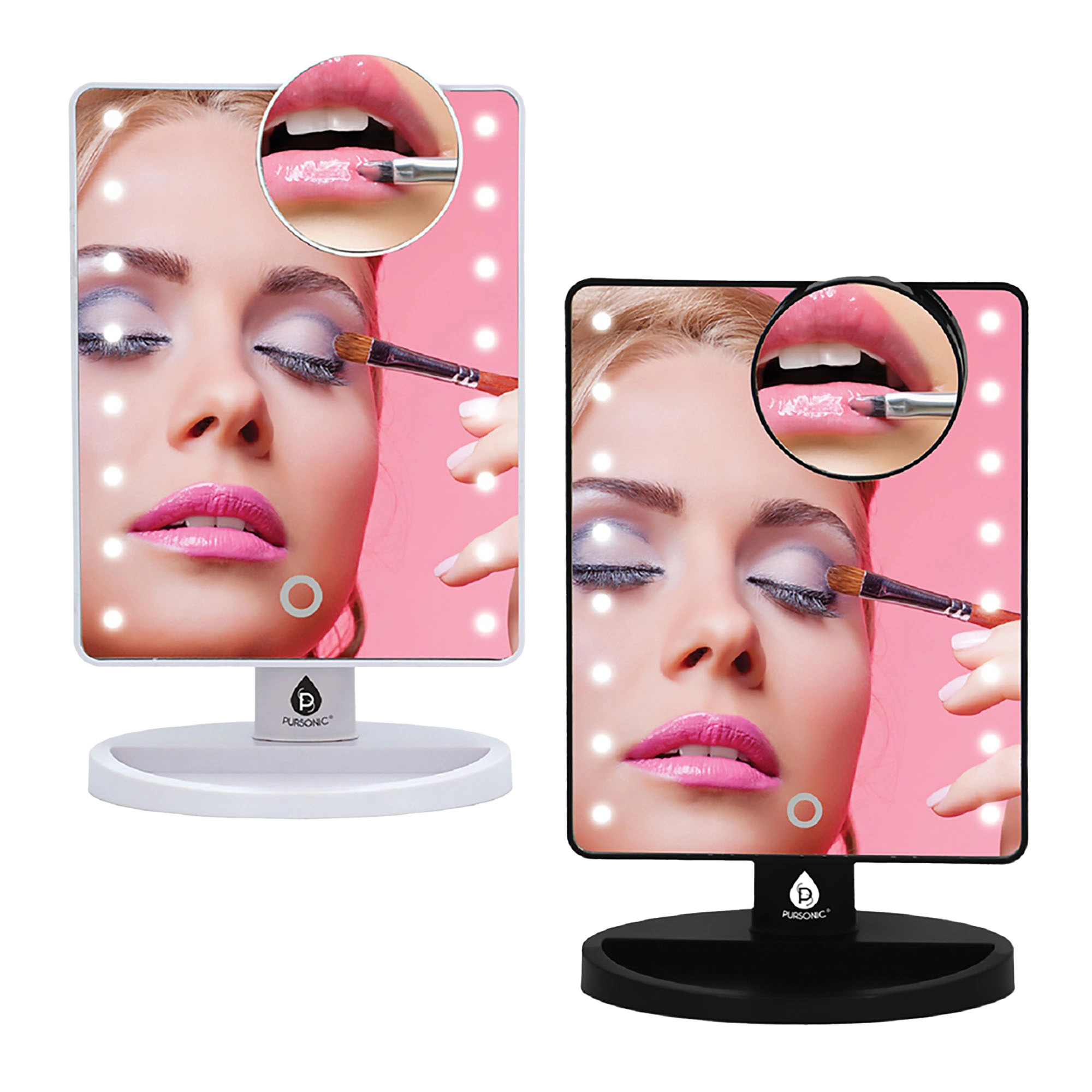 Pursonic Unisex LED Vanity Makeup Mirror Bundle: 16 LED Lights, Touch Dimming & 5X Magnification