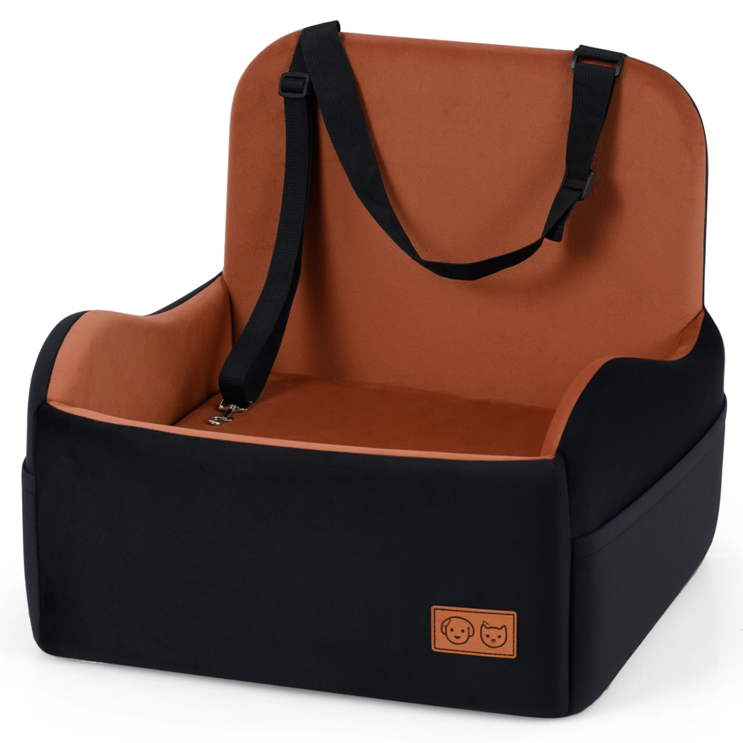 SUGIFT Brown Detachable Dog Booster Car Seat with Safety Leash and Plush Cushion 21-in W 20-in D 18-in H