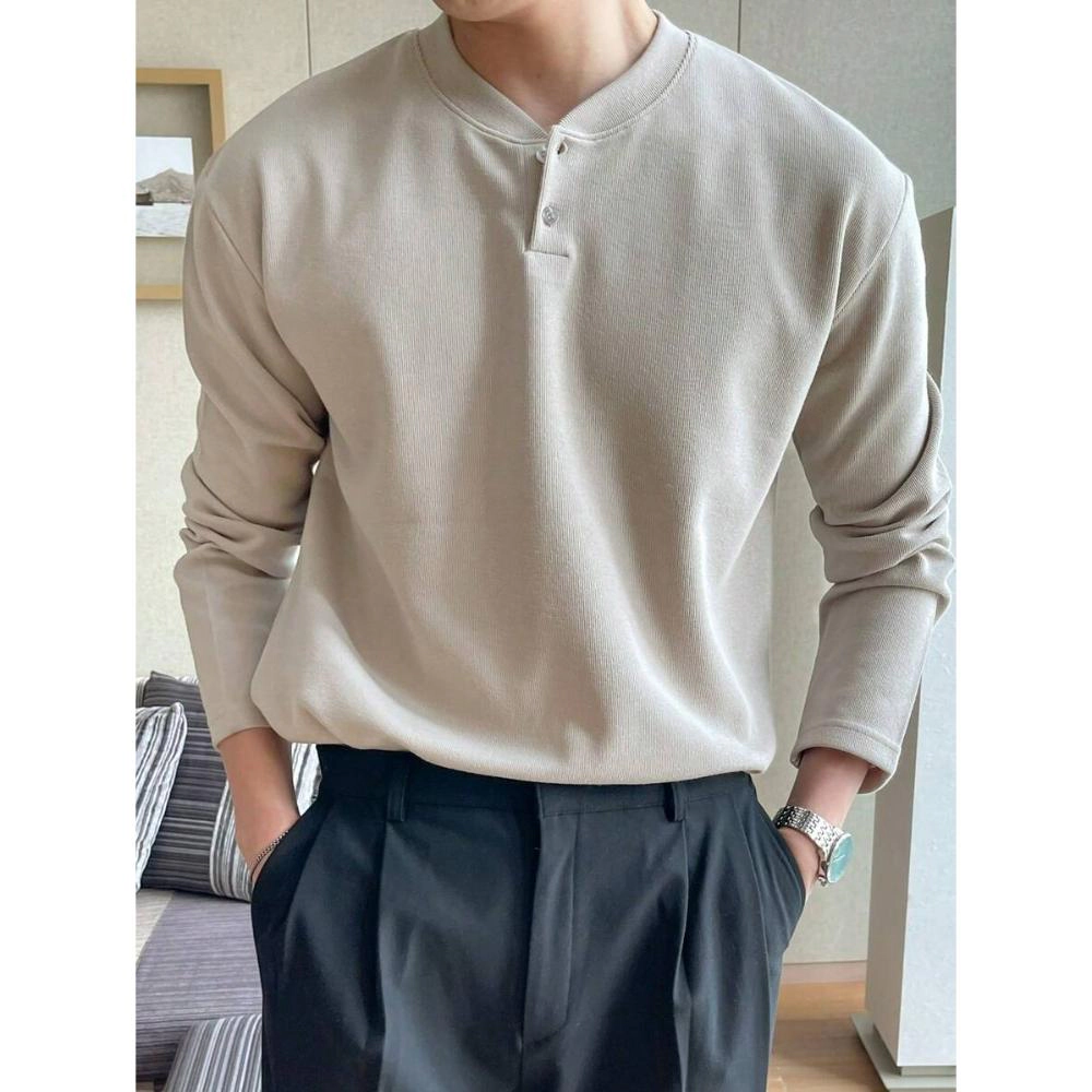Enigma Meadows Solid Half Button Long Sleeve Tee
