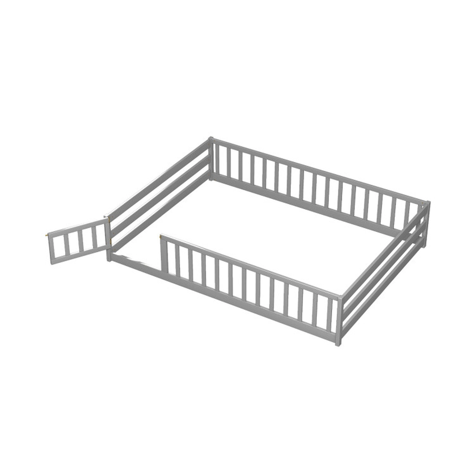 SUGIFT Full-Length Safety Guardrails and Lockable Door Pine Wood Full Kids Floor Bed