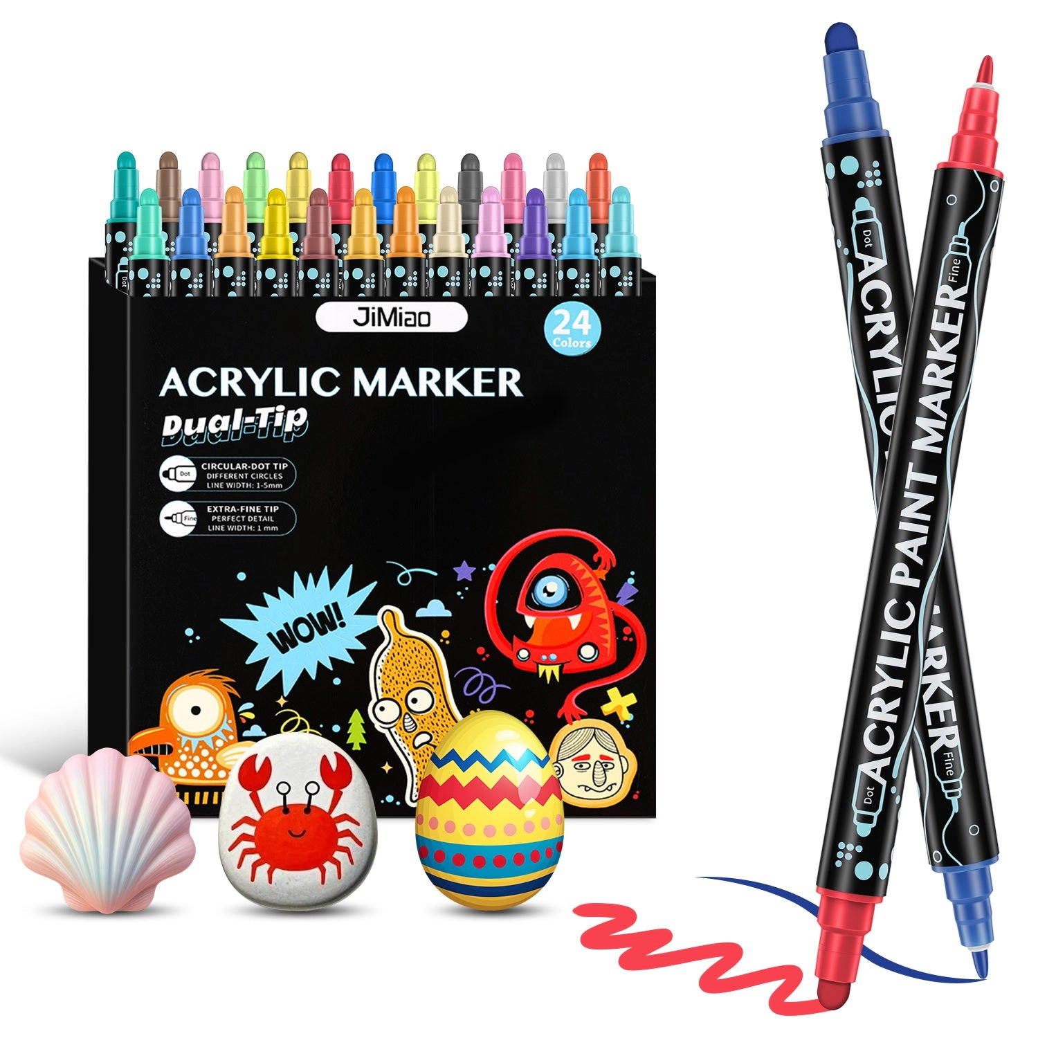GBruno Dual-Tip Acrylic Paint Markers, 24-Color Set