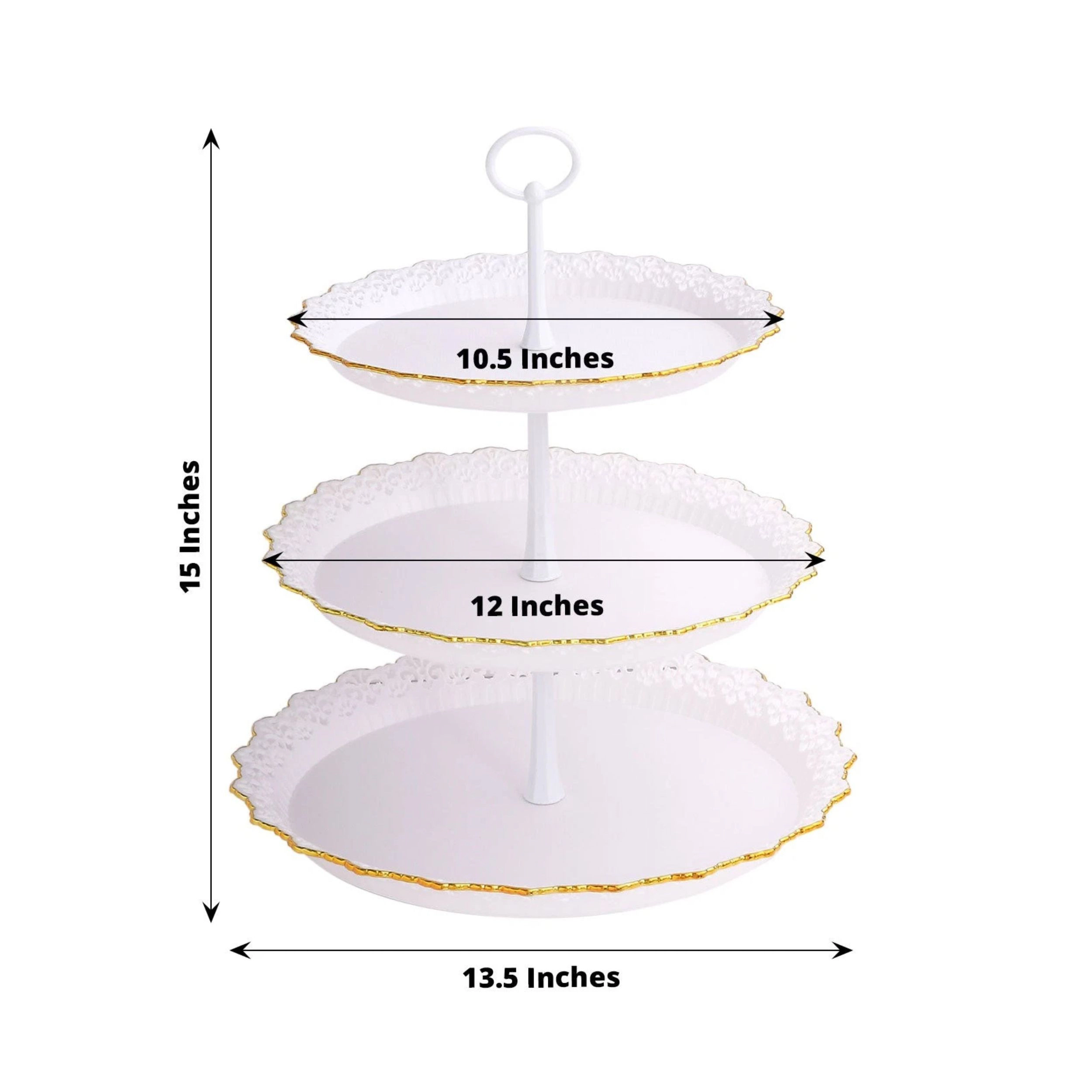 Home Collection 15-Inch 3-Tier Plastic Round Cupcake Display Stand with Lace Cut Rim