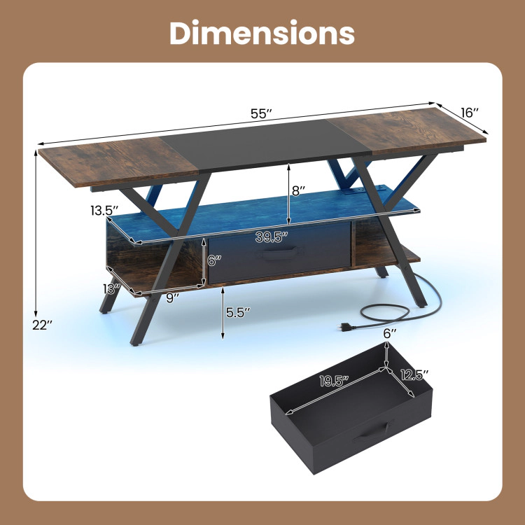 Hivvago Tv Stand For 65 Inch Tvs With Power Outlets And Led Lights