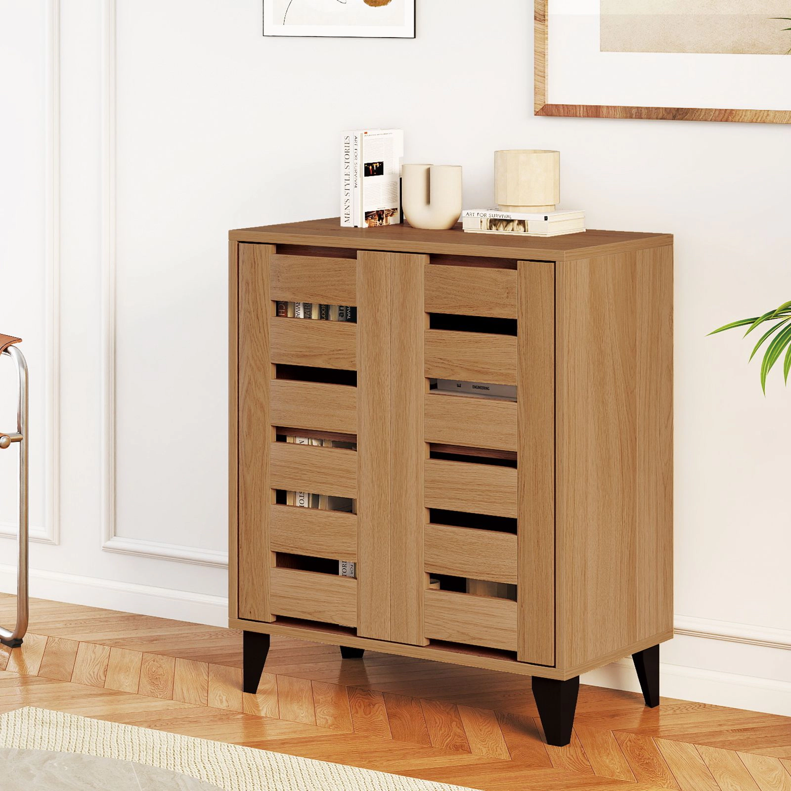 SlickBlue 2-Door Shoe Cabinet with 4-Tier Adjustable Storage Shelves