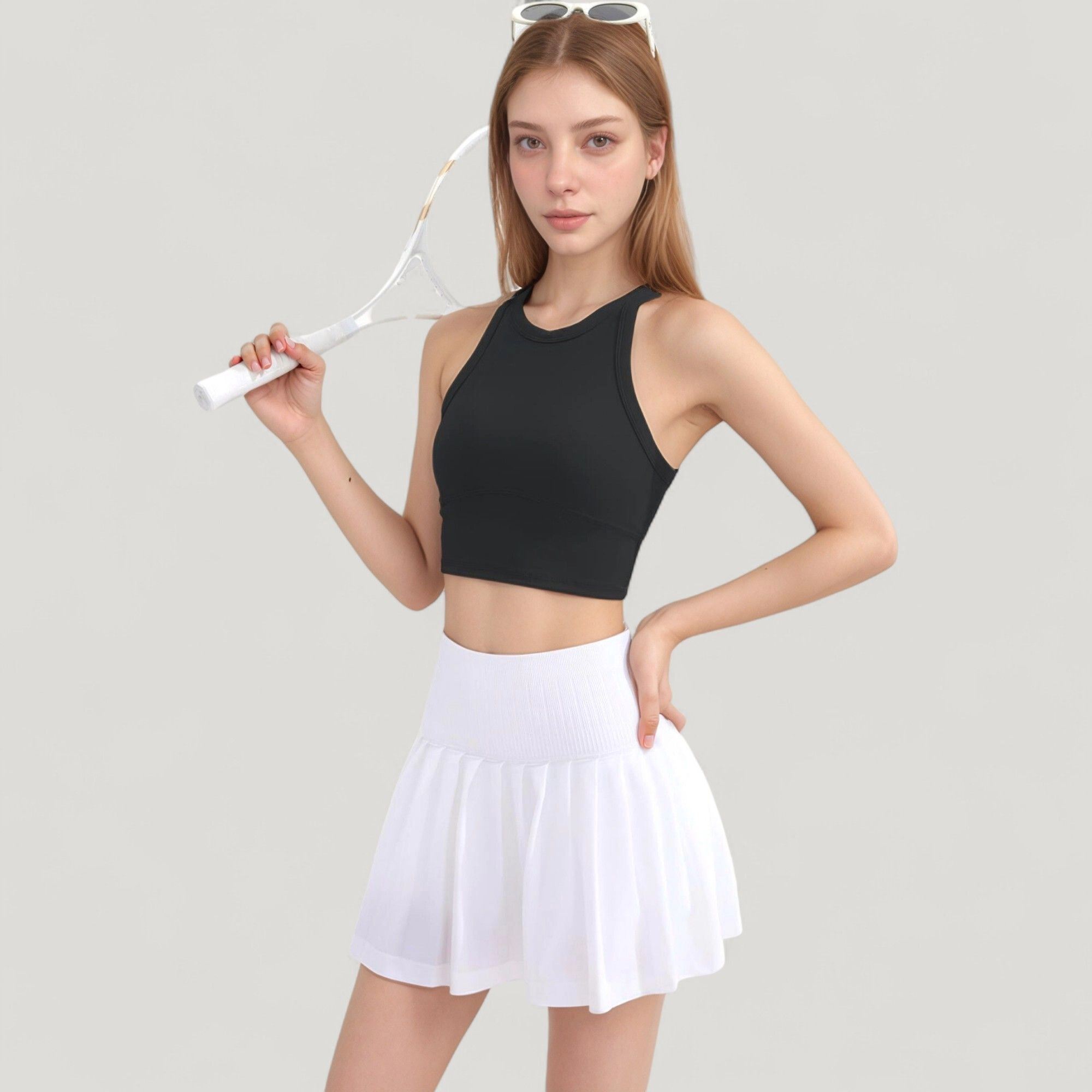 Anna-Kaci Women's High Neck Racerback Athletic Top with Contoured Seam Details