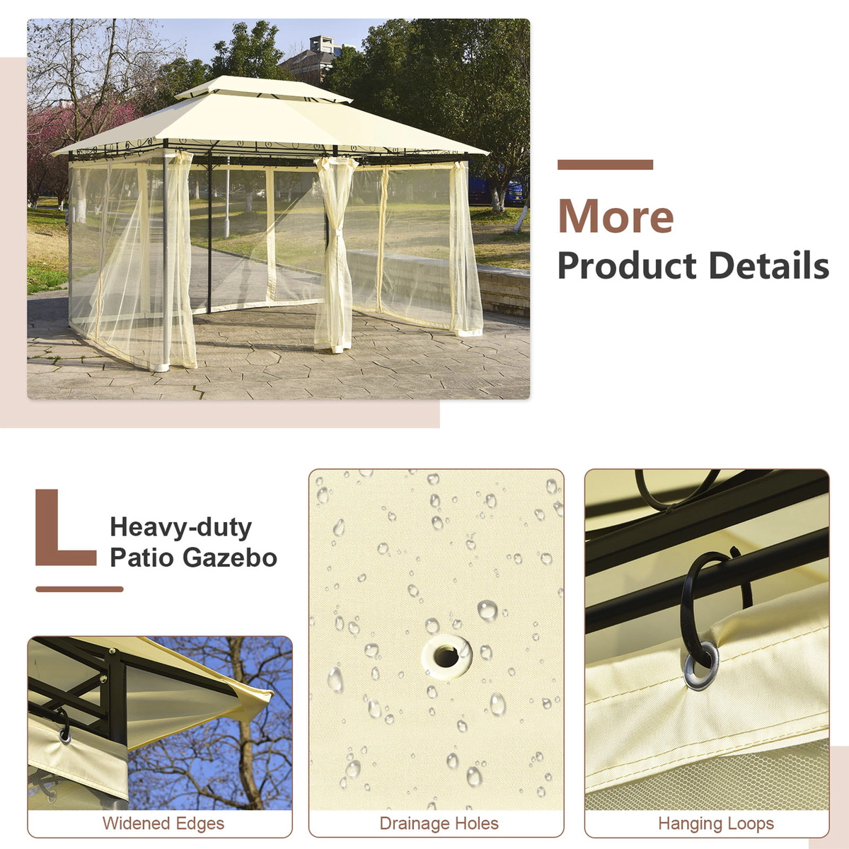 SUGIFT Removable Netting Sidewalls 13 x 10 ft Patio Gazebo Canopy Shelter