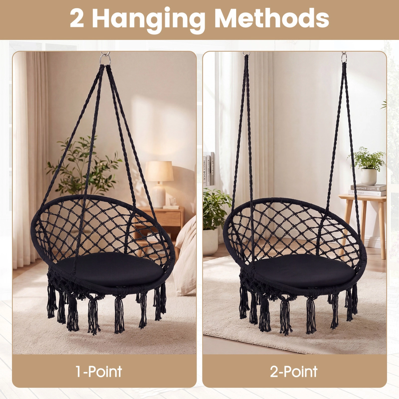 SUGIFT Macrame Hammock Swing Chair with Round Seat Cushion