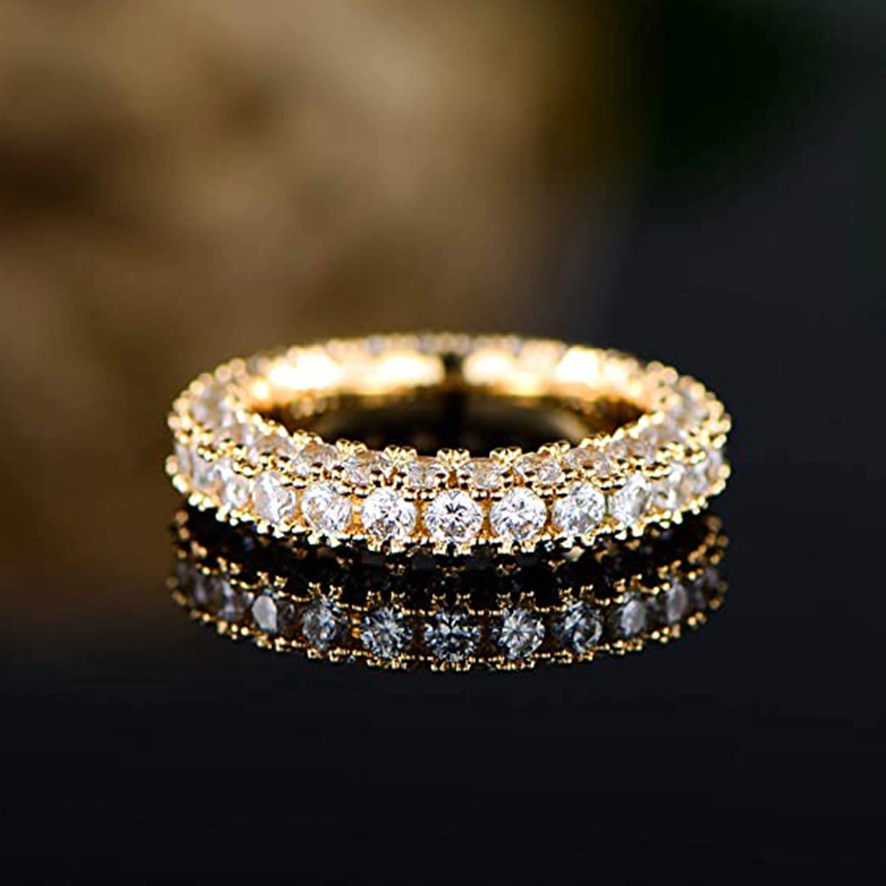 Womens 3 Row Eternity Ring Wedding Band Cubic Zirconia