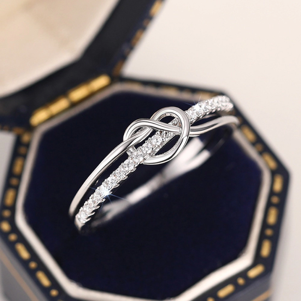 Love Knot Stackable Ring Pave Cubic Zirconia Silver‑Tone Minimalist Promise Ring for Women