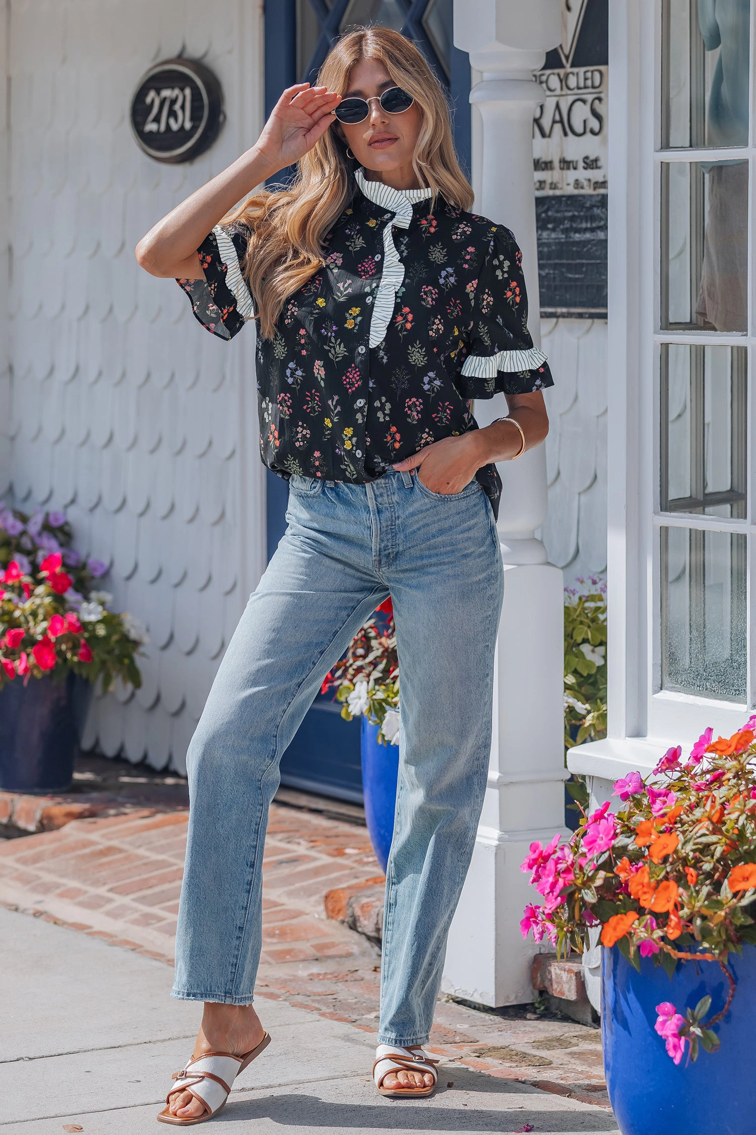 Threaded Pear Women's Aliya Short Sleeve Floral Shirt