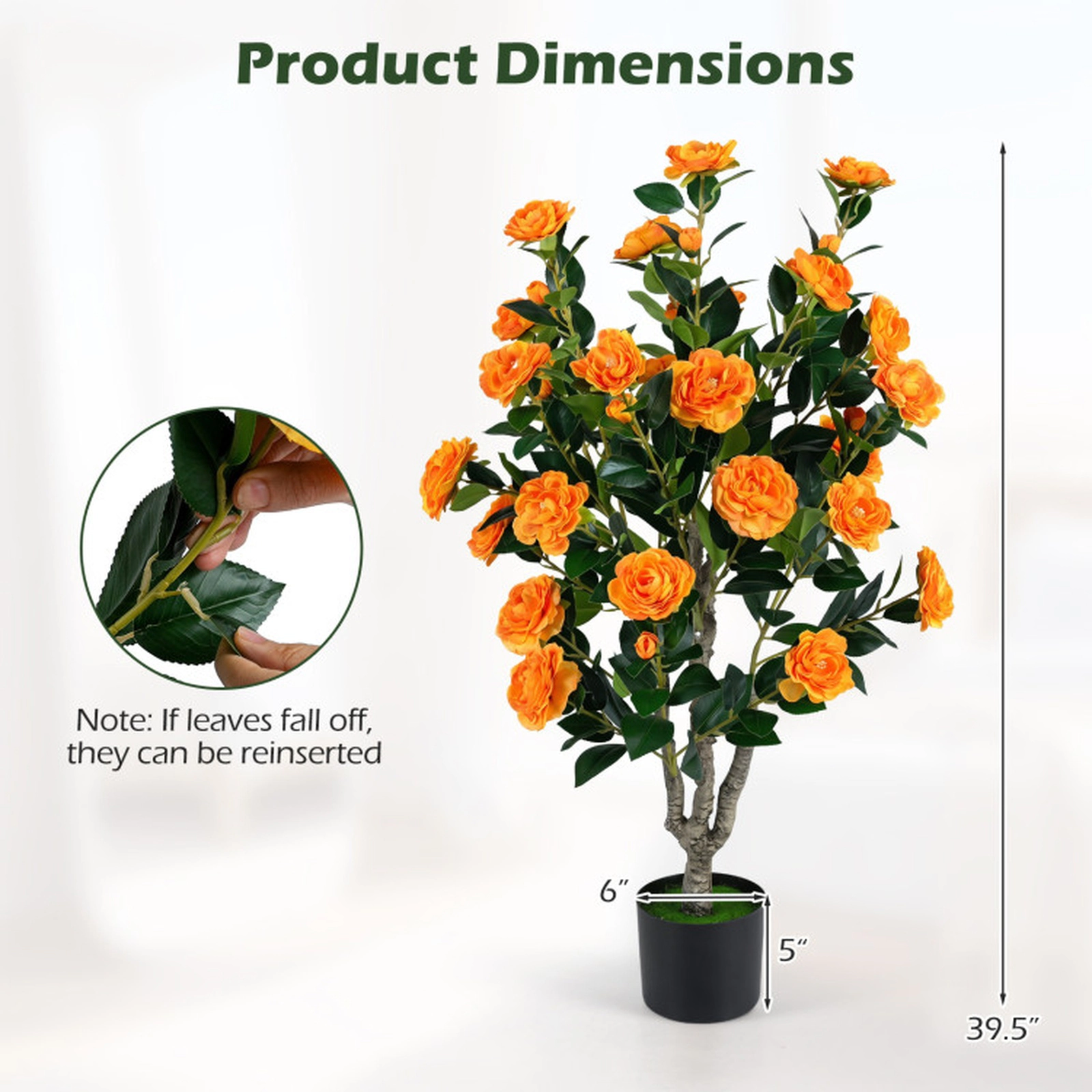 SUGIFT Set of 2 39.5-in Silk Blossoms Shapeable Branches Artificial Camellia Trees 6-in x 5-in Pot 13-lb Orange