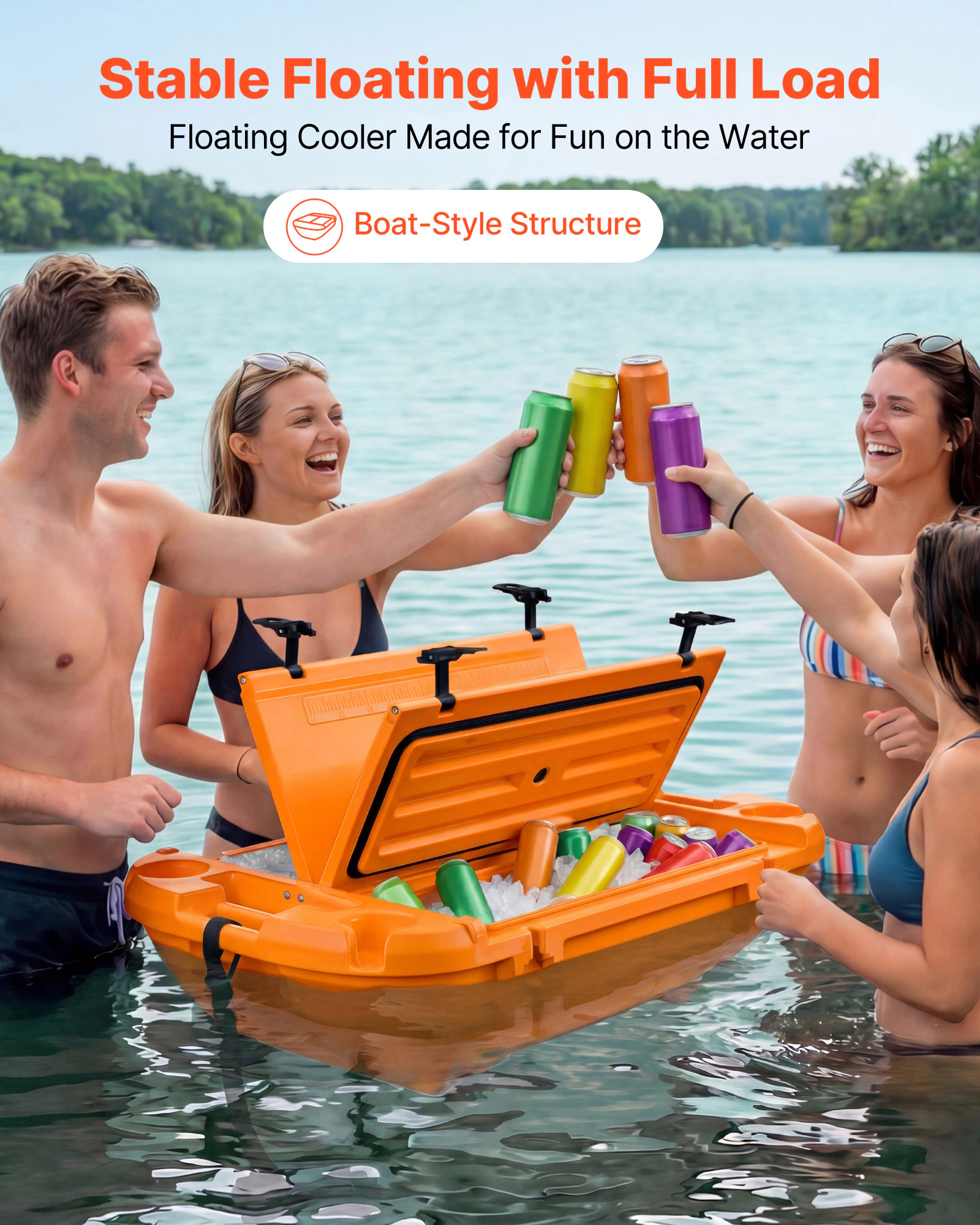HONGGE 40 QT Floating Cooler with Tow Rope, Boat-Style LLDPE Ice Chest for Lake, River, Pool, Beach & Kayaking