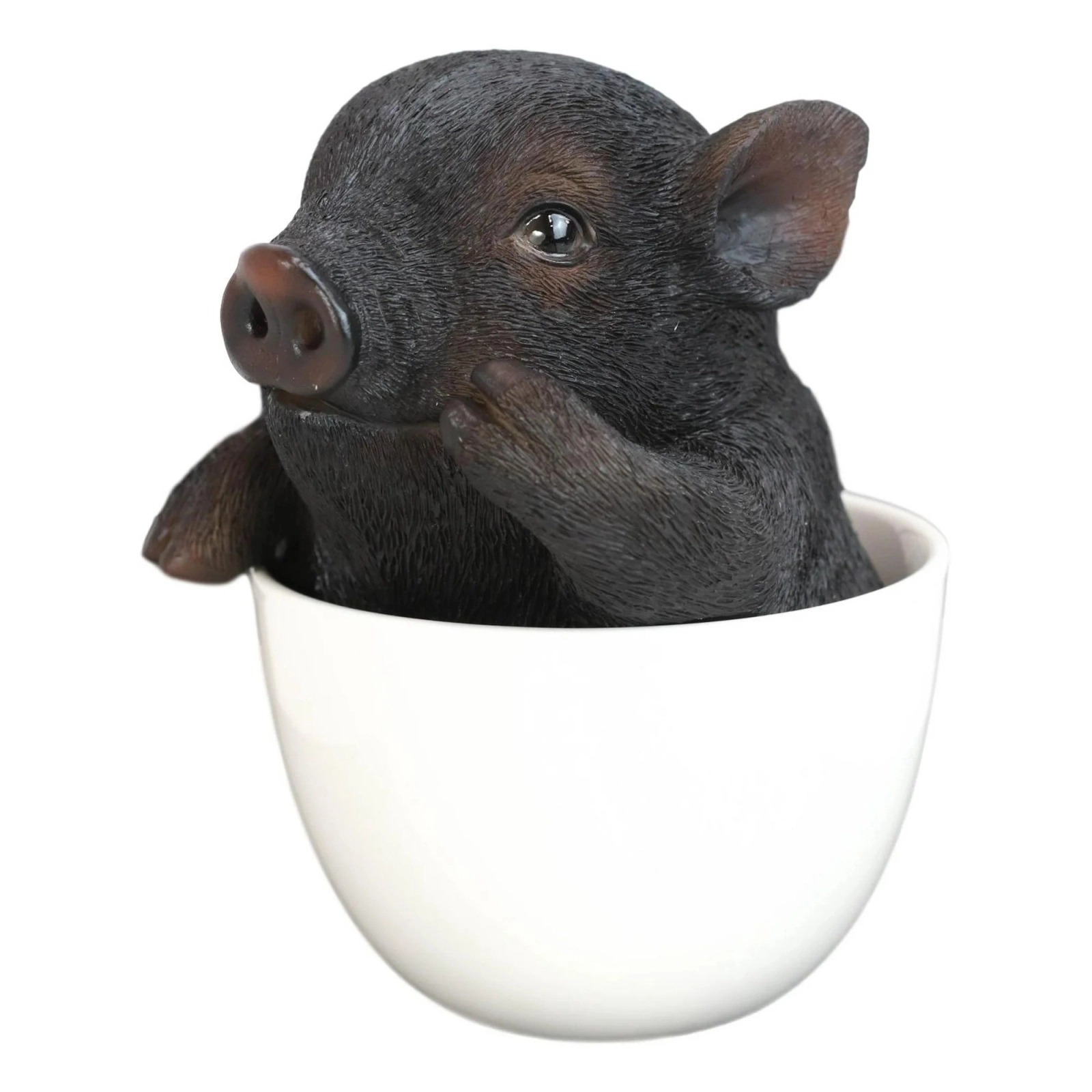 Pacific Giftware Rustic Lifelike Black Pig Piggy In Tea Cup Figurine Animal Farm Pigs Swine Decor