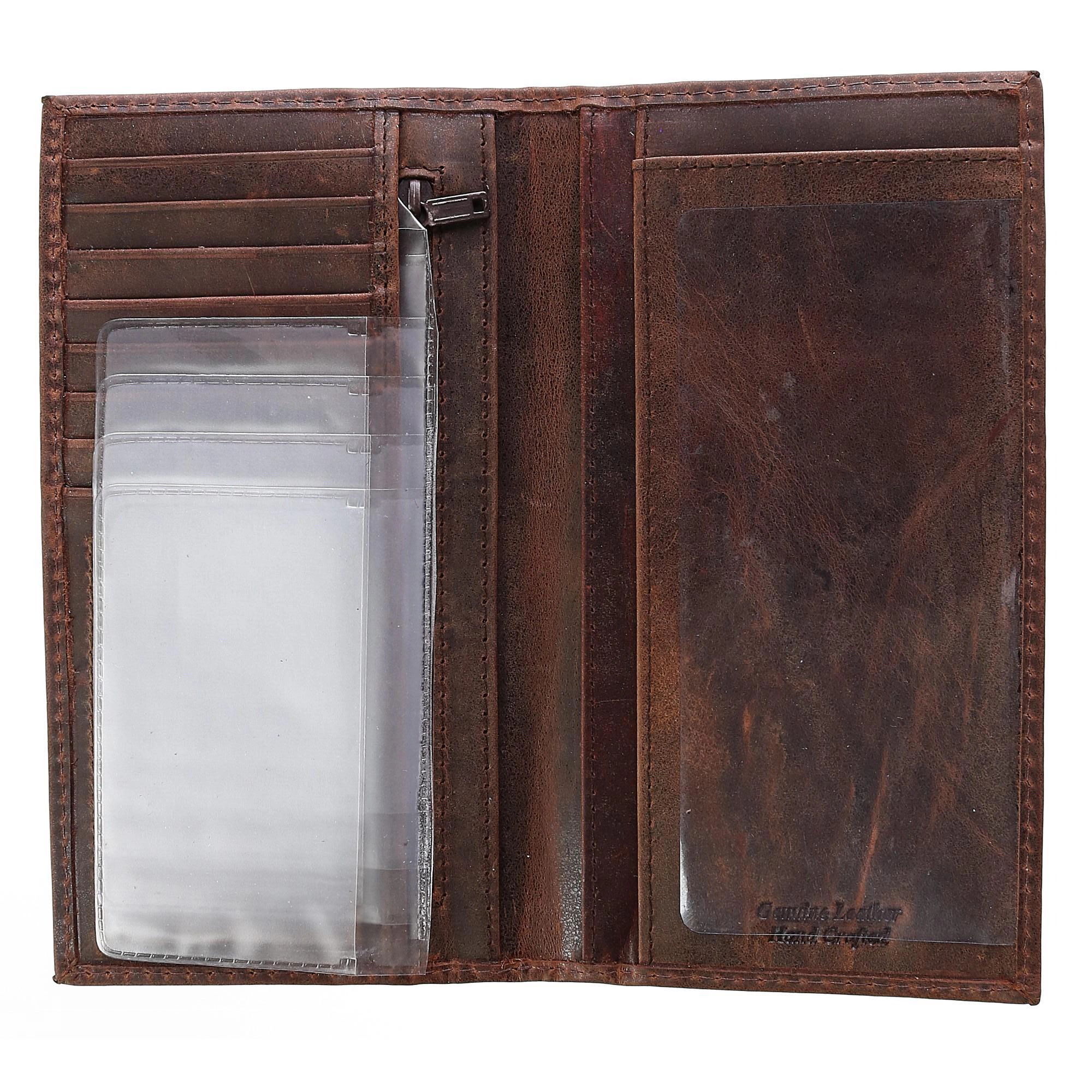 CTM® Hunter Leather Distressed Checkbook Cover Wallet