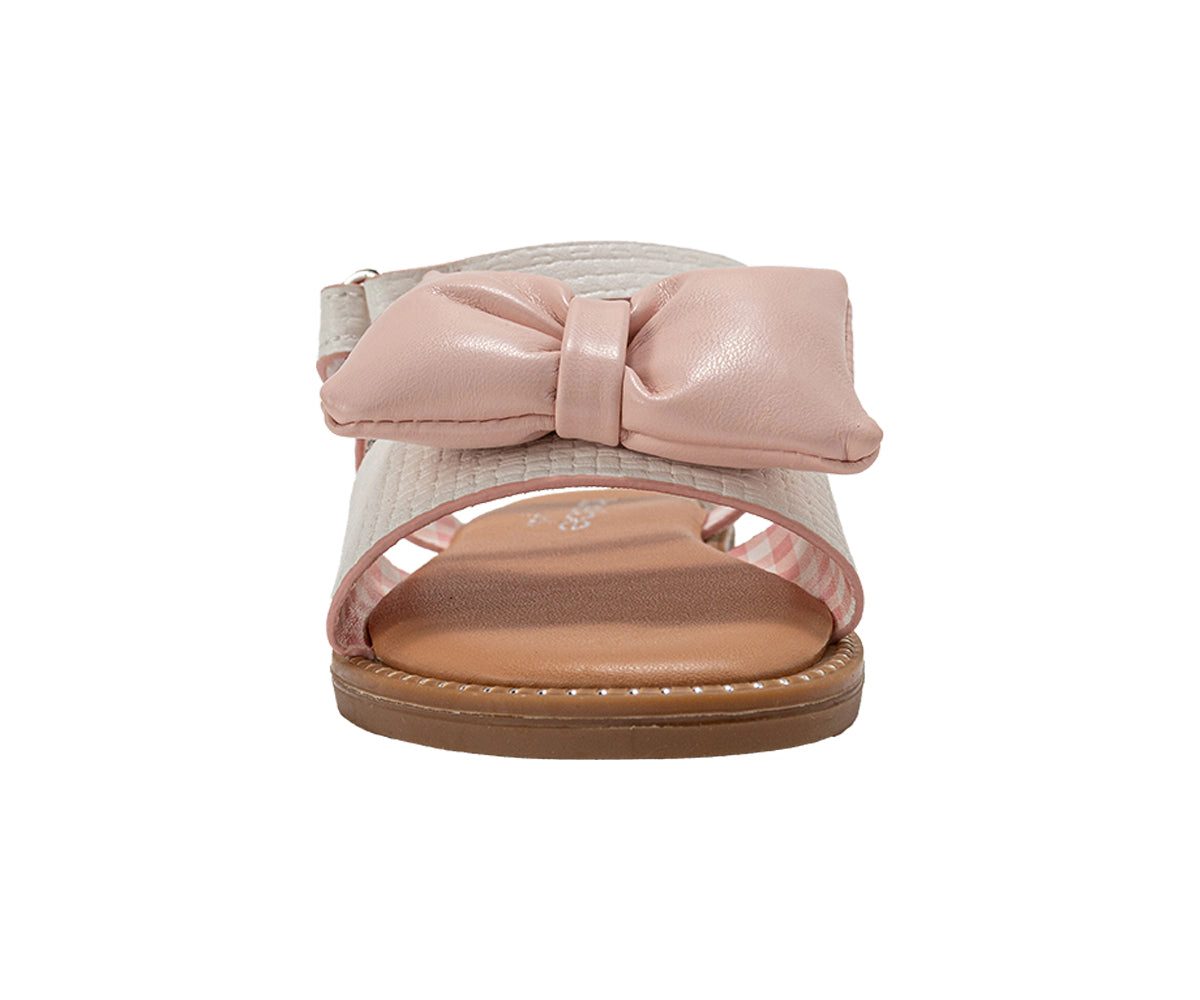 bebe Toddler Girl's Strappy Sandals with Bow Detail Hook and Loop Closure