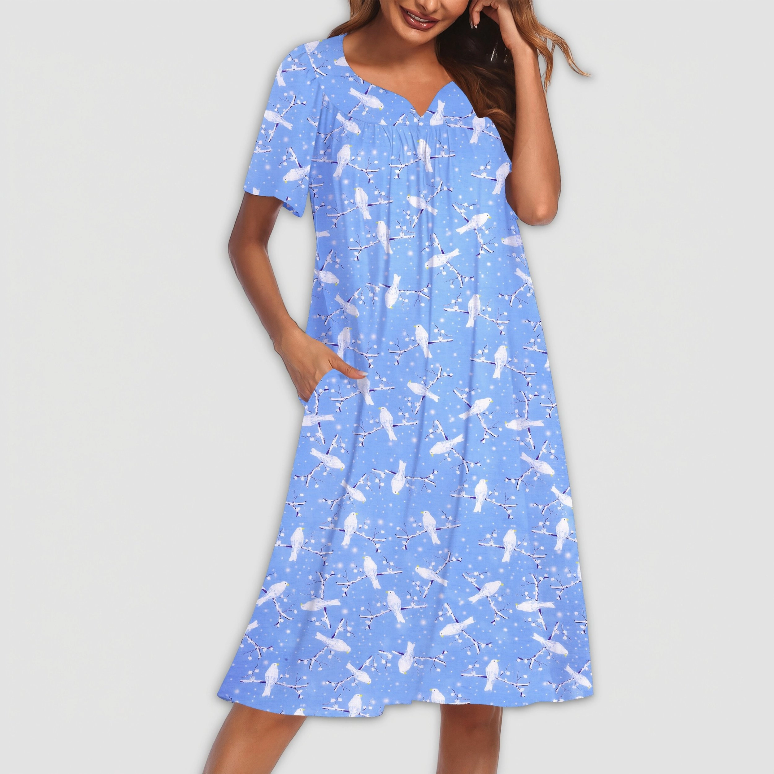 Ekouaer Nightgowns for Women Cotton Nightgown House Dress with Pockets Short Sleeve Mumu
