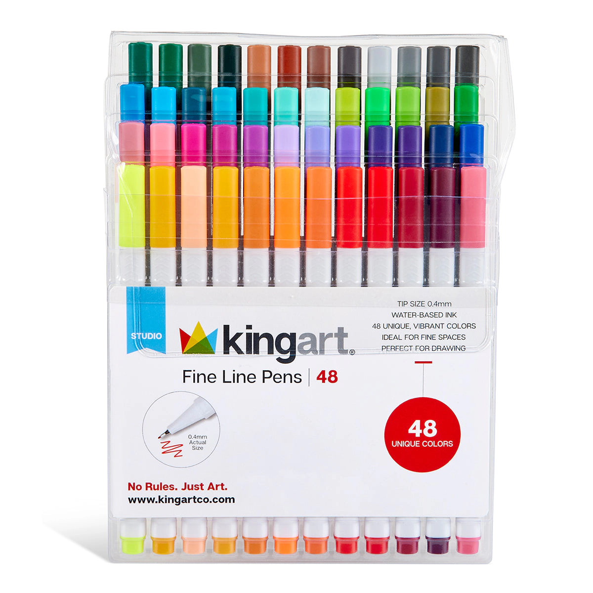 KINGART Fine Line Pens - 48 Water-Based Colors - 0.4 mm Fine Tip