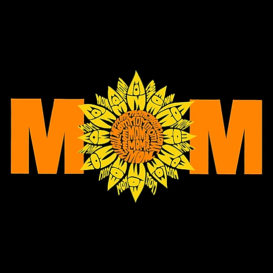 LA Pop Art Womens Word Art V-Neck T-Shirt - Mom Sunflower