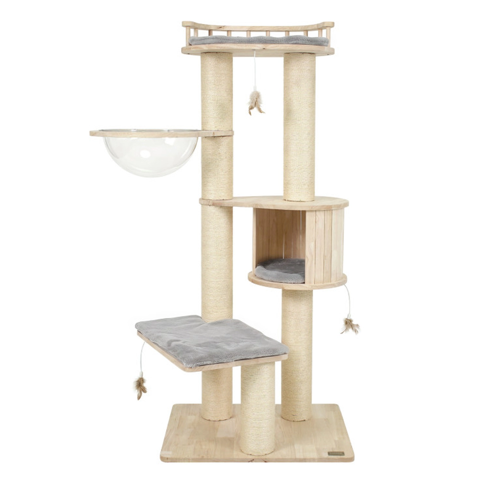 SUGIFT Gray 53.5-in Multi-Level Indoor Cat Tree Tower with Top Perch Condo Space Capsule and 3 Feather Toys
