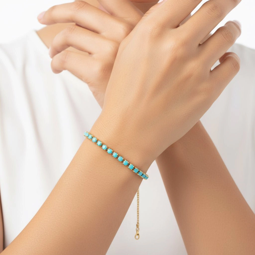 DressAtR Women's Gold Plated Turquoise Necklace Bracelet Set