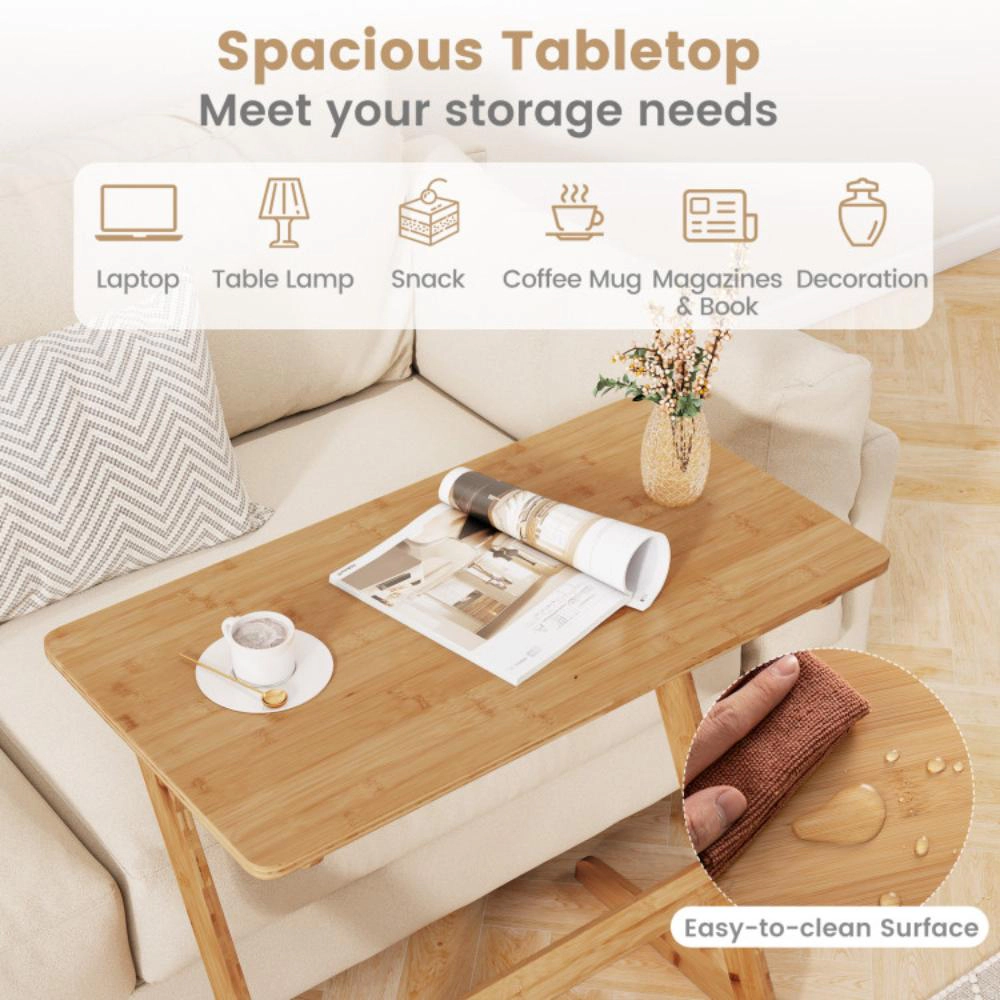 Hivvago Modern Bamboo Z-Frame Sofa Table with Spacious Top and Sleek Compact Design