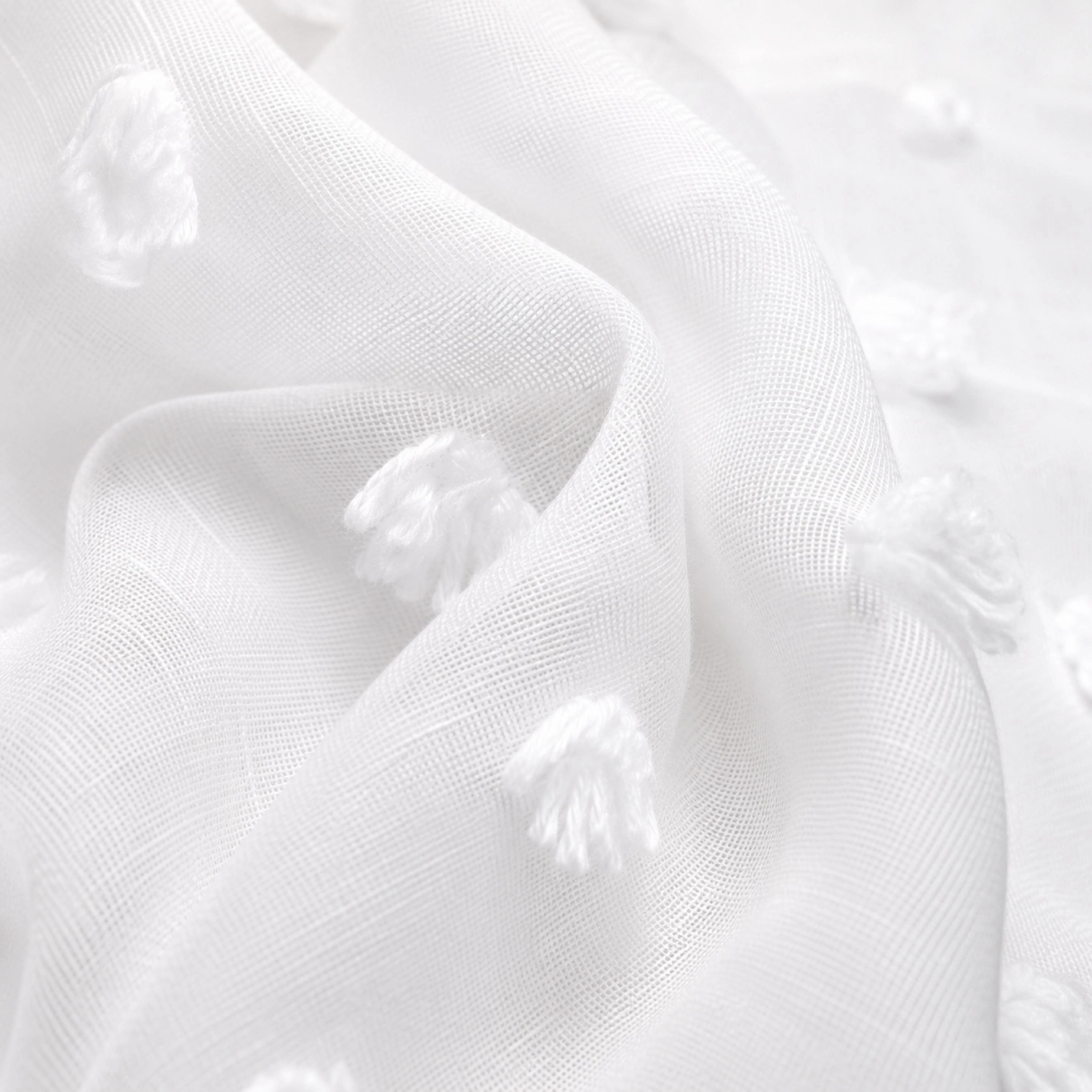 Dainty Home Snowball Modern 3D Linen-Look Fabric Shower Curtain With 3D Cotton Like Puffs 70" x 72"