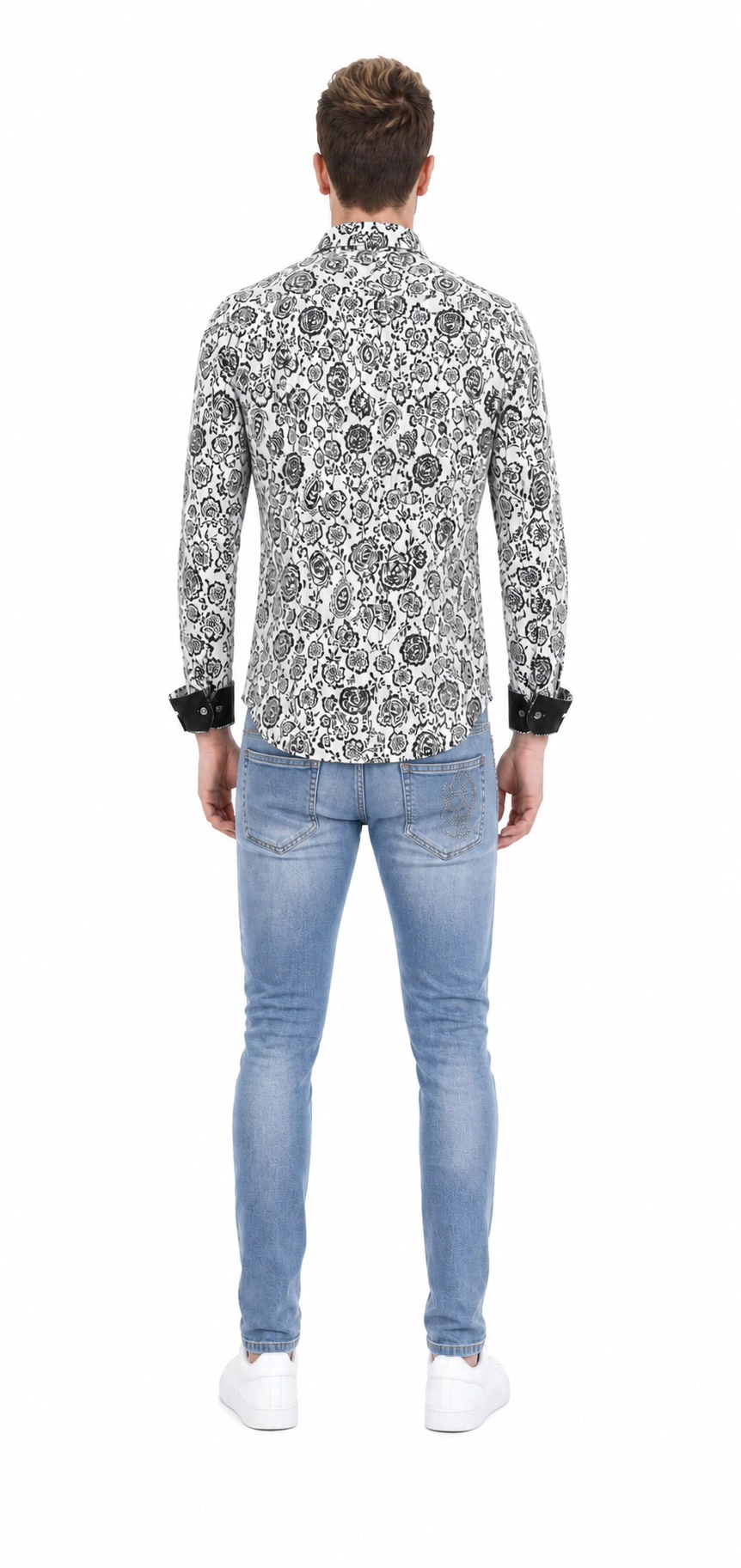 Elie Balleh Men's rhinestone skull slim fit jeans
